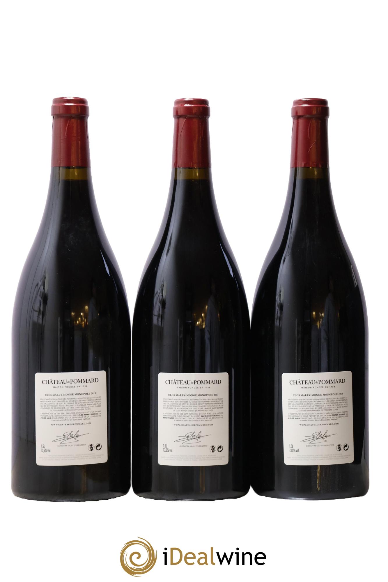 Pommard Clos Marey-Monge Monopole Château de Pommard 2013 - Posten von 3 Magnum - 1