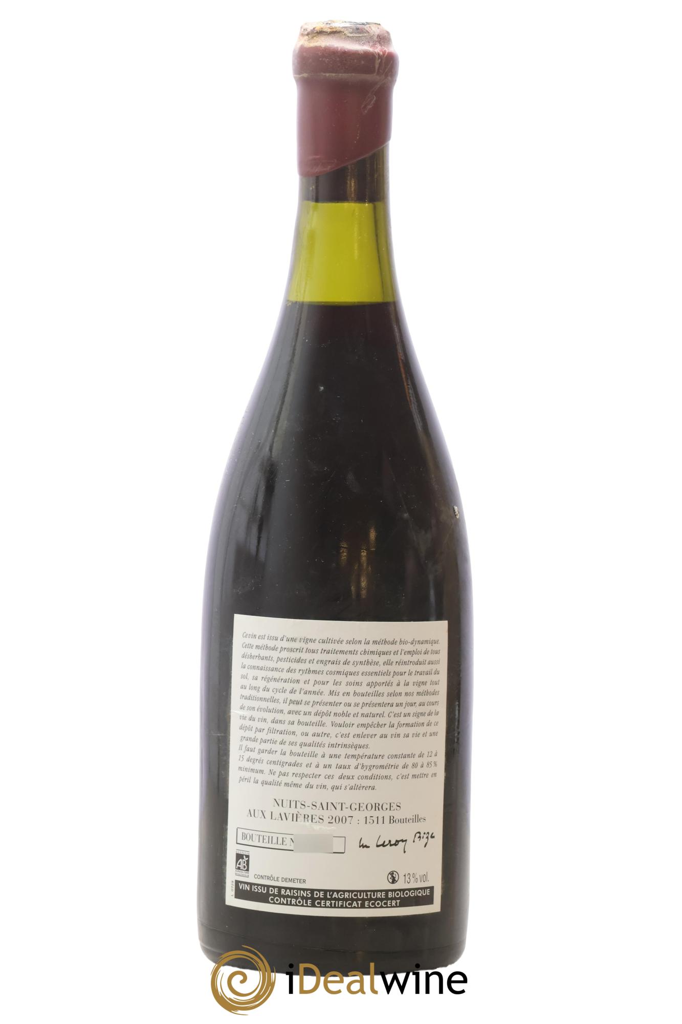 Nuits-Saint-Georges Aux Lavières Leroy (Domaine) 2007 - Lot de 1 bouteille - 1