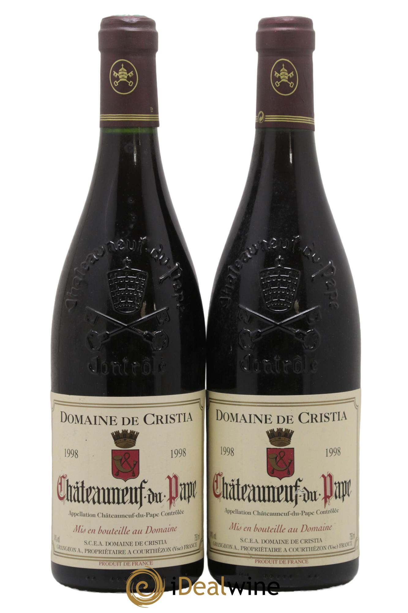 Châteauneuf-du-Pape Domaine de Cristia 1998 - Lot of 2 bottles - 0