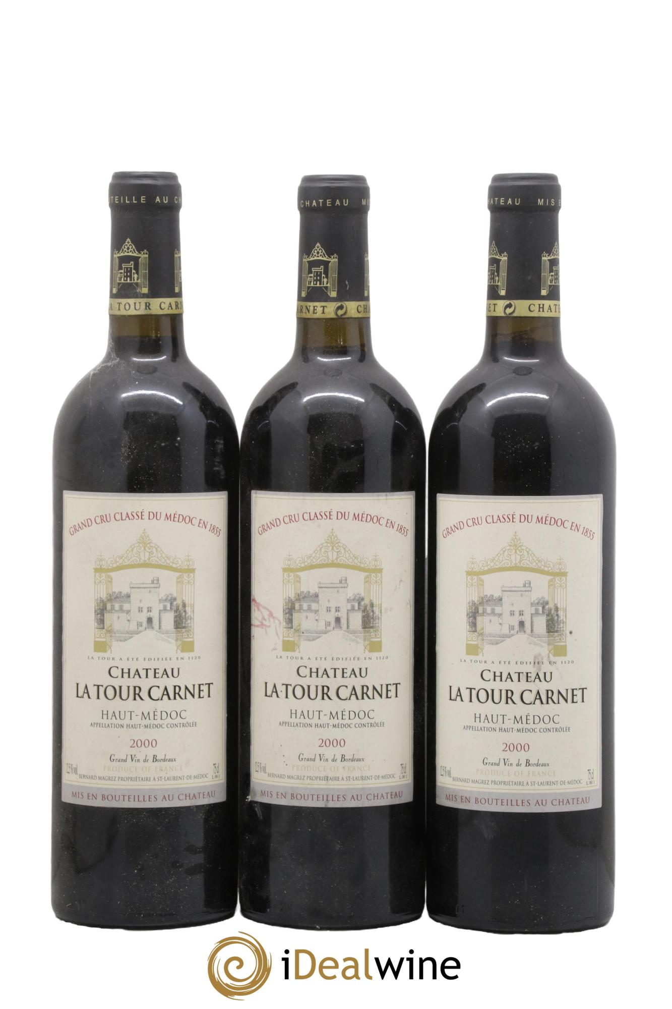 Château la Tour Carnet 4ème Grand Cru Classé 2000 - Lot de 3 bouteilles - 0