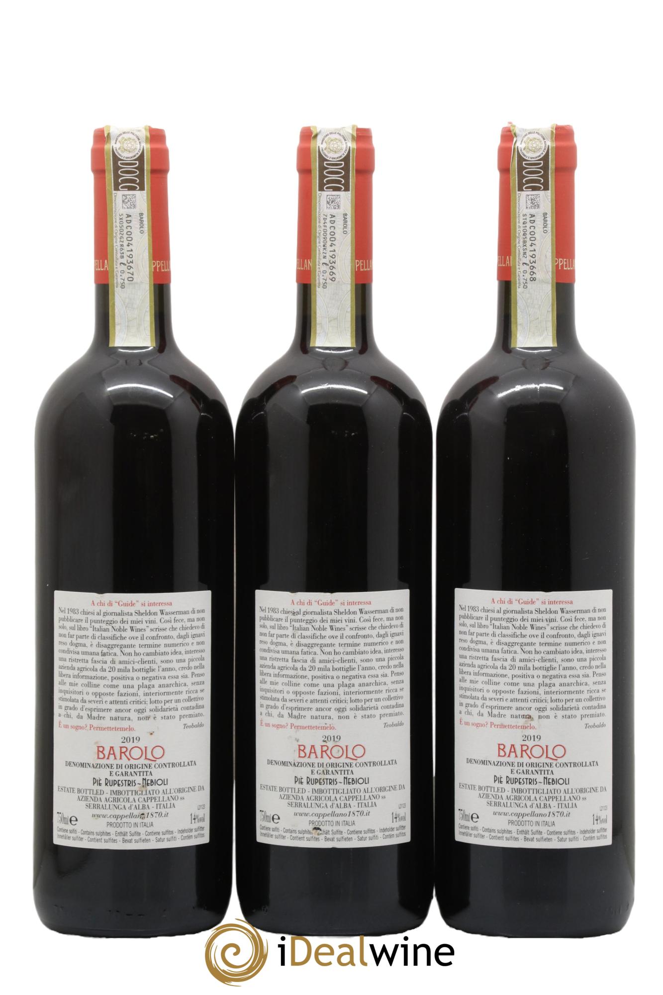 Barolo DOCG Pie Rupestris Cappellano 2019 - Lot of 3 bottles - 1