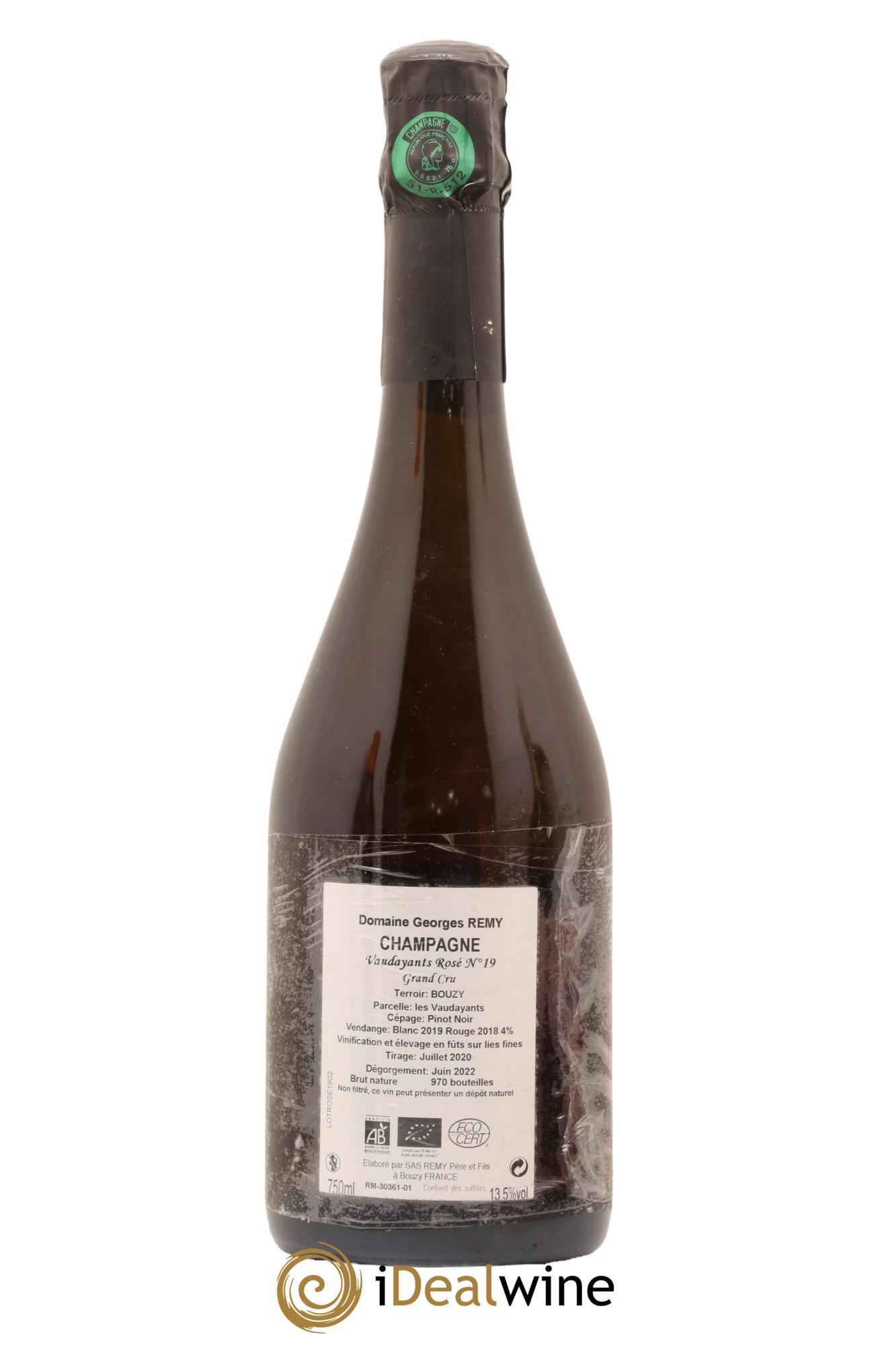 Champagne - Grand Cru Brut Nature Blanc de Noirs Vaudayants Numero 19 Georges Remy - Lot de 1 bouteille - 1