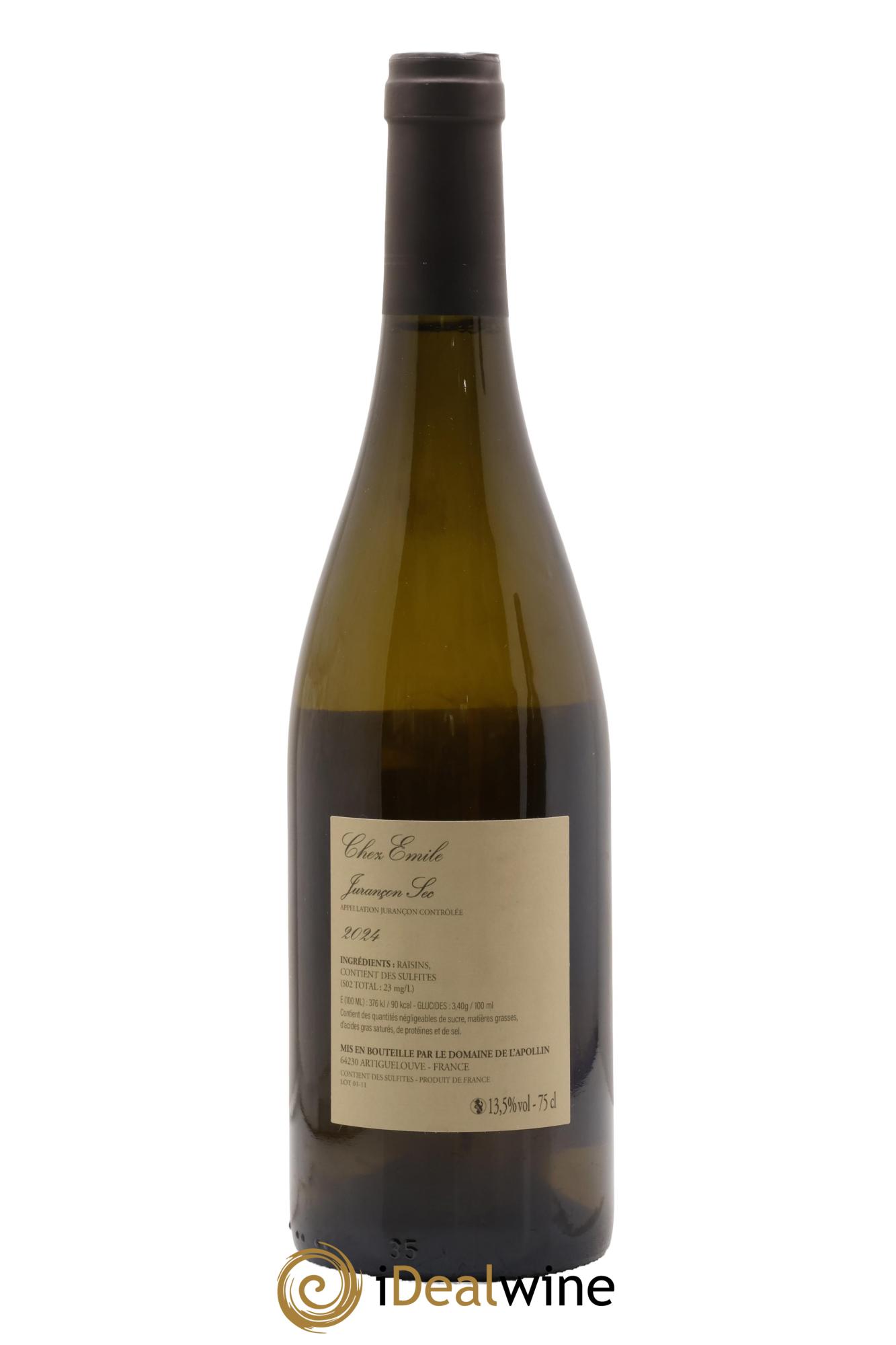 Jurançon sec Chez Emile Domaine de l'Apollin - Florent Foury 2024 - Lot of 1 bottle - 1