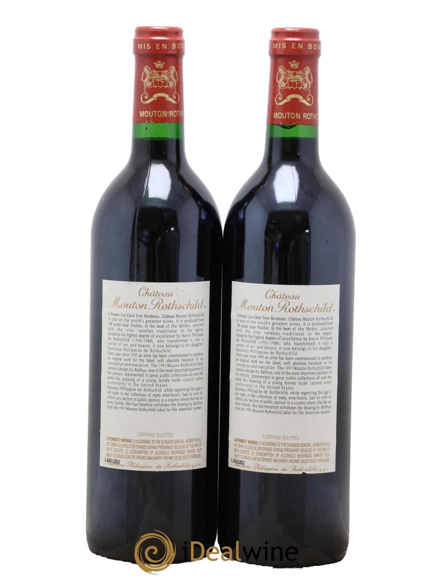 Château Mouton Rothschild 1er Grand Cru Classé 1993 - Lot of 2 bottles - 1