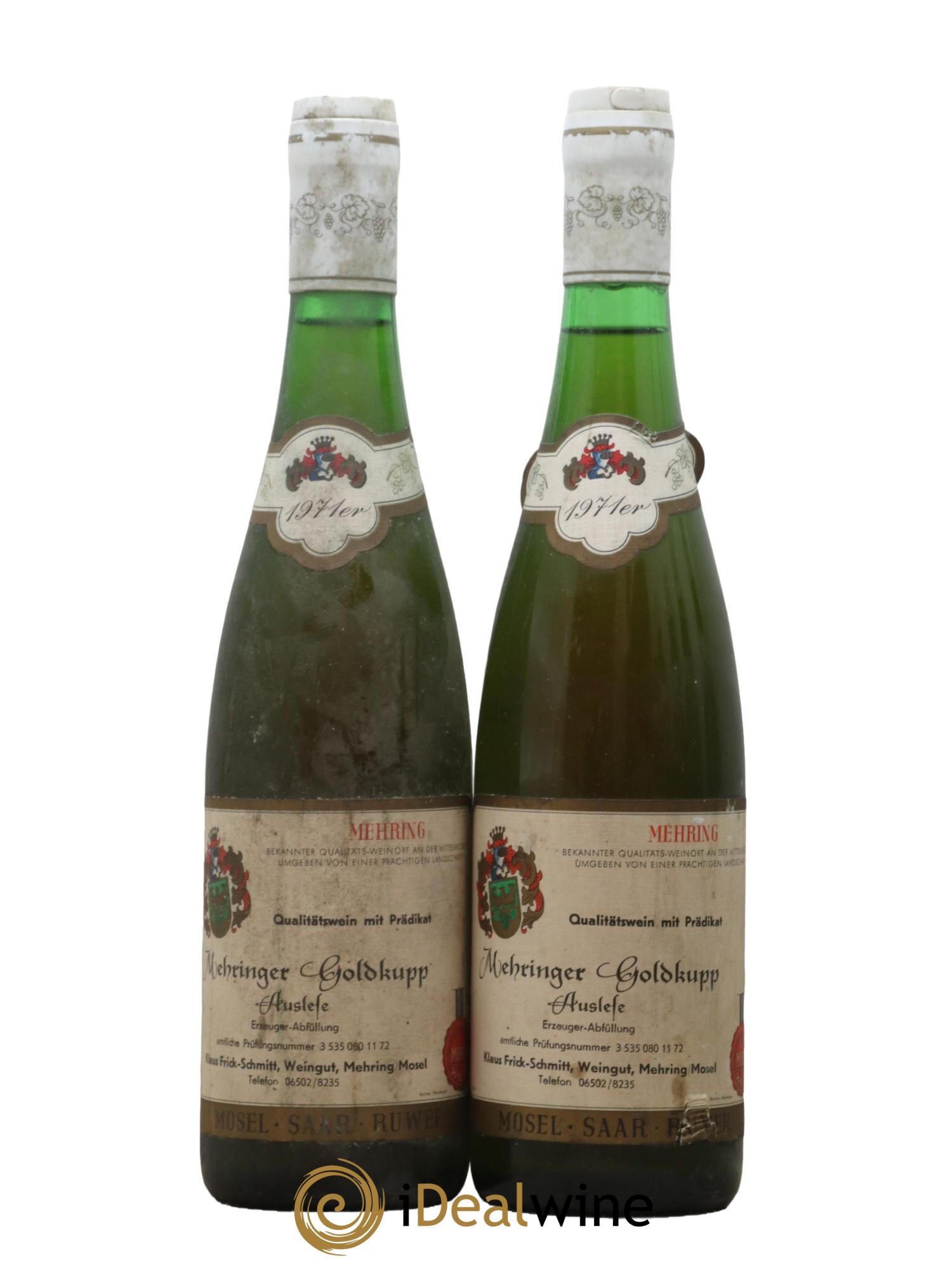 Allemagne Mosel-Saar Auslese Mehringer Goldkupp Weingut Frick Schmitt 1971 - Lot de 2 bouteilles - 0
