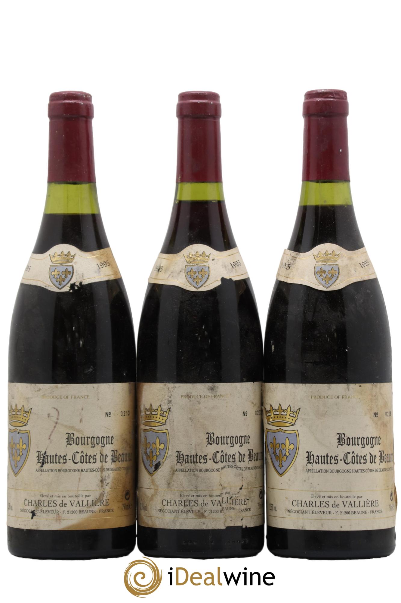 Hautes-Côtes de Beaune Charles Valliere 1995 - Lot de 3 bouteilles - 0