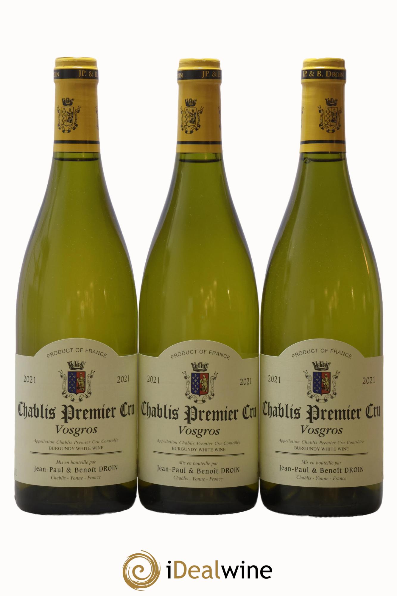 Chablis 1er Cru Vosgros Jean-Paul & Benoît Droin (Domaine)  2021 - Lotto di 3 bottiglie - 0