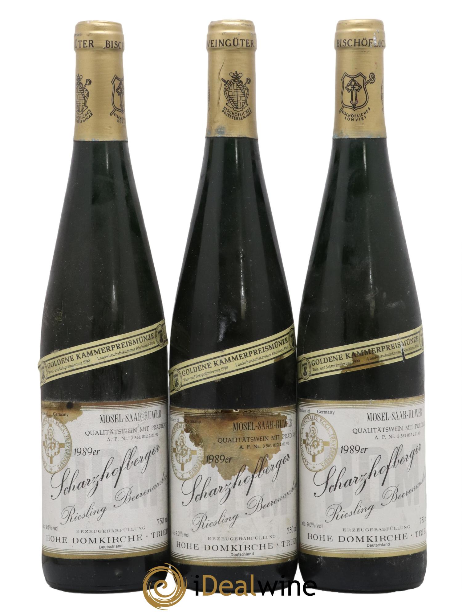 Allemagne Mosel-Saar Hohe Domkirche Trier Scharzhofberger Beerenauslese 1989 - Lot de 3 bouteilles - 0