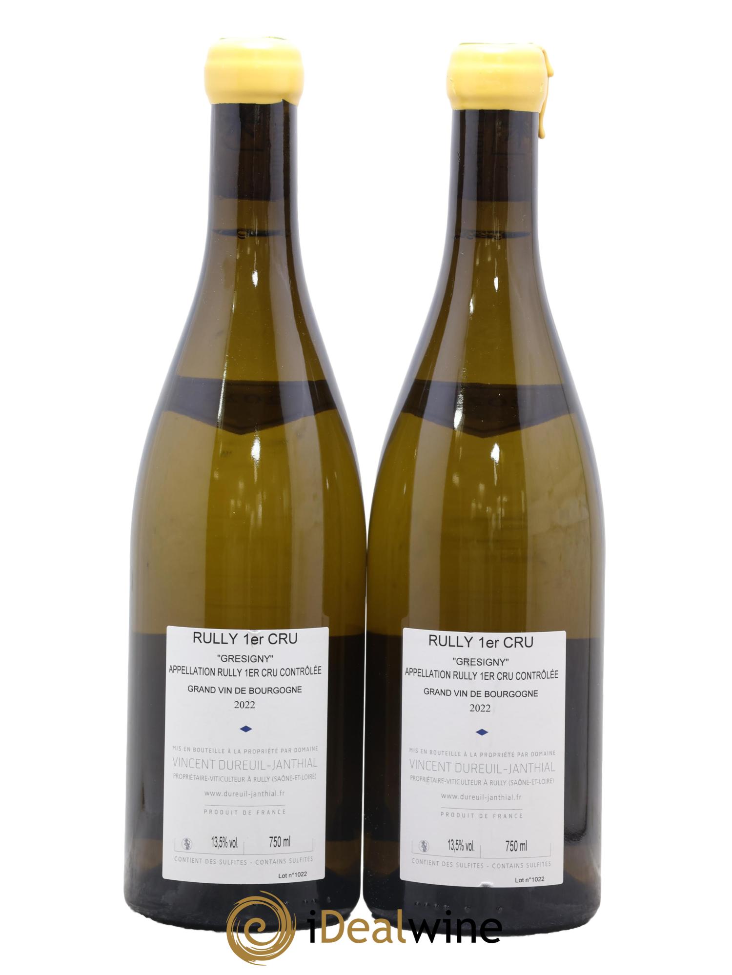 Rully 1er Cru Grésigny Vieilles Vignes Vincent Dureuil-Janthial 2022 - Lot of 2 bottles - 1