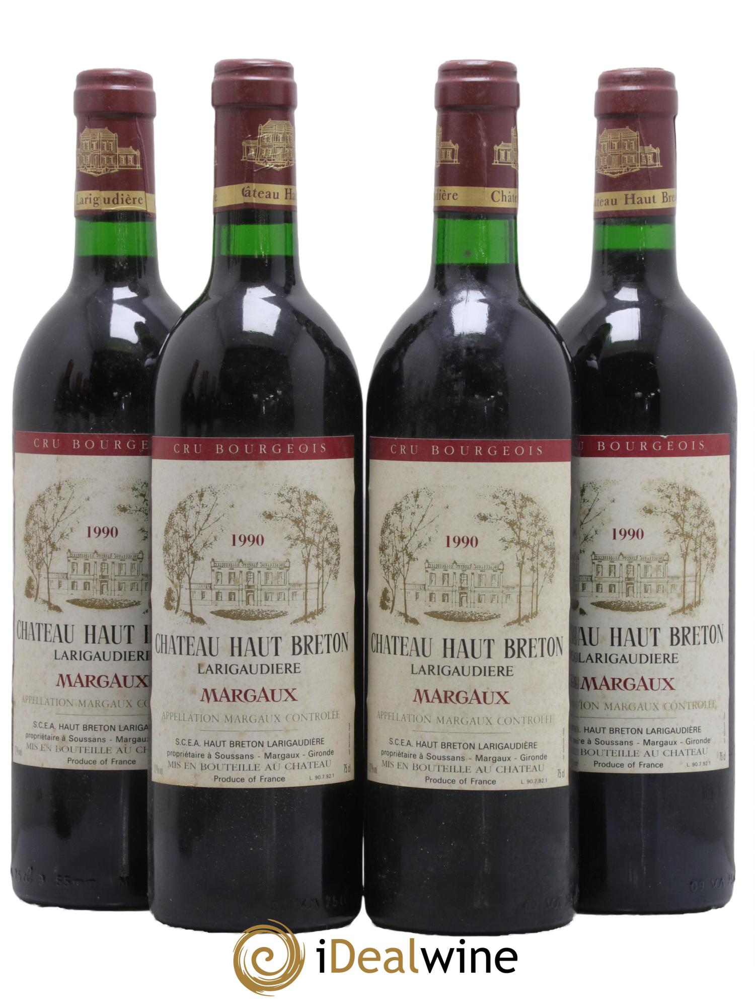 Château Haut Breton Larigaudière Cru Bourgeois 1990 - Lot of 4 bottles - 0