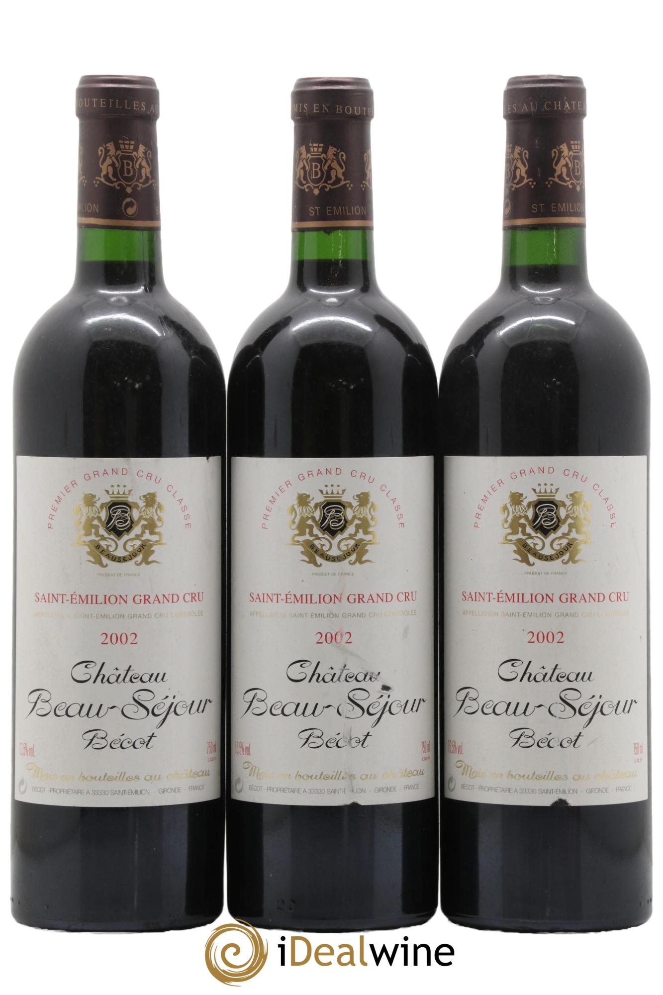 Château Beau-Séjour Bécot 1er Grand Cru Classé B 2002 - Lot of 3 bottles - 0