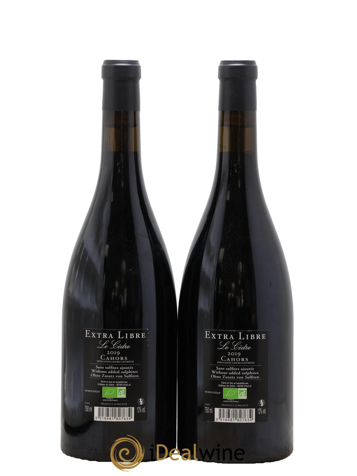 Cahors Château du Cèdre Extra Libre Pascal et Jean-Marc Verhaeghe 2019 - Lot of 2 bottles - 1