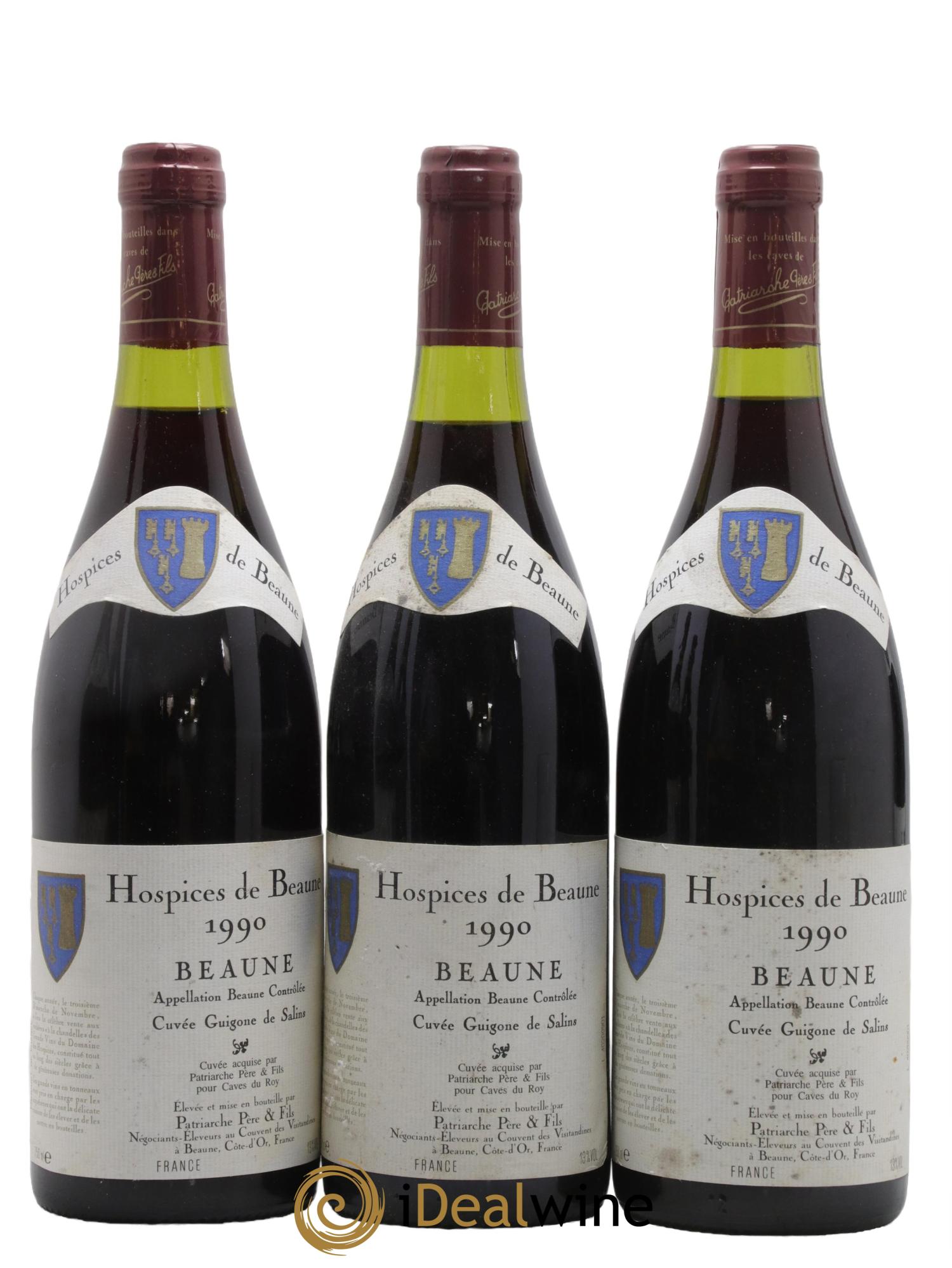 Beaune Guigone de Salins Patriarche Hospices De Beaune 1990 - Lotto di 3 bottiglie - 0