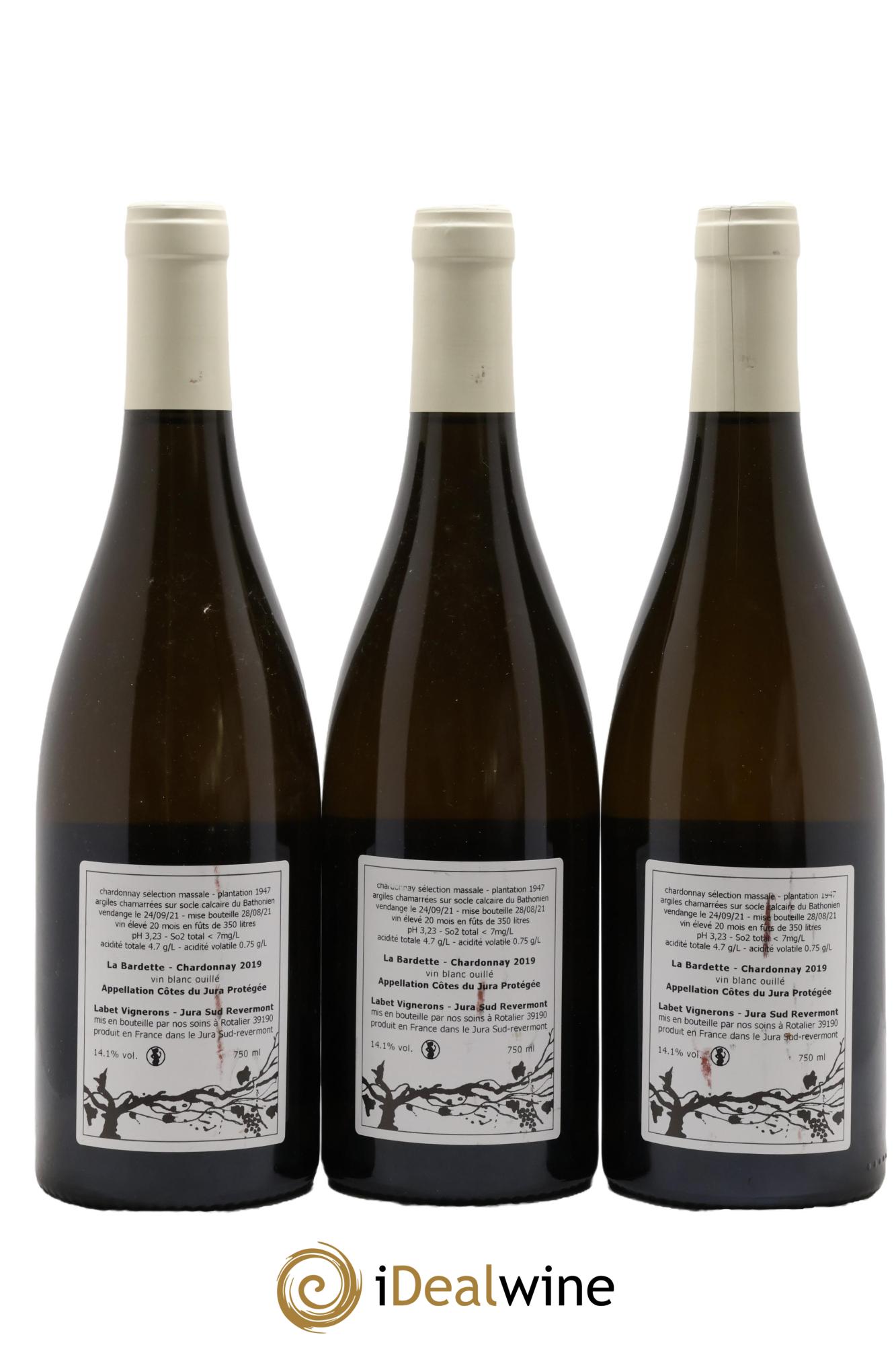 Côtes du Jura Chardonnay La Bardette Romain - Julien - Charline Labet 2019 - Lot de 3 bouteilles - 1