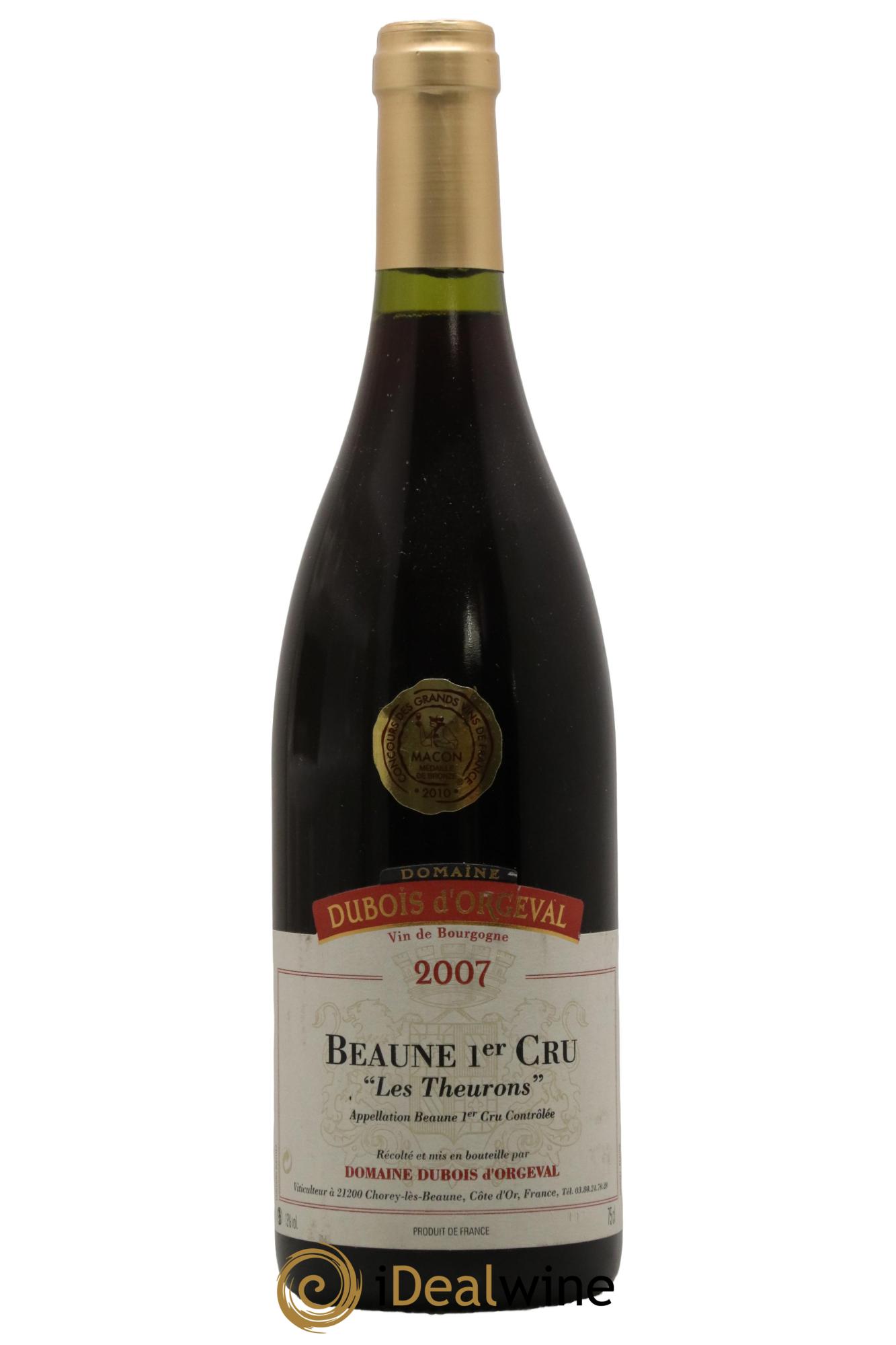 Beaune 1er Cru Les Theurons Domaine Dubois d'Orgeval 2007 - Lot de 1 bouteille - 0