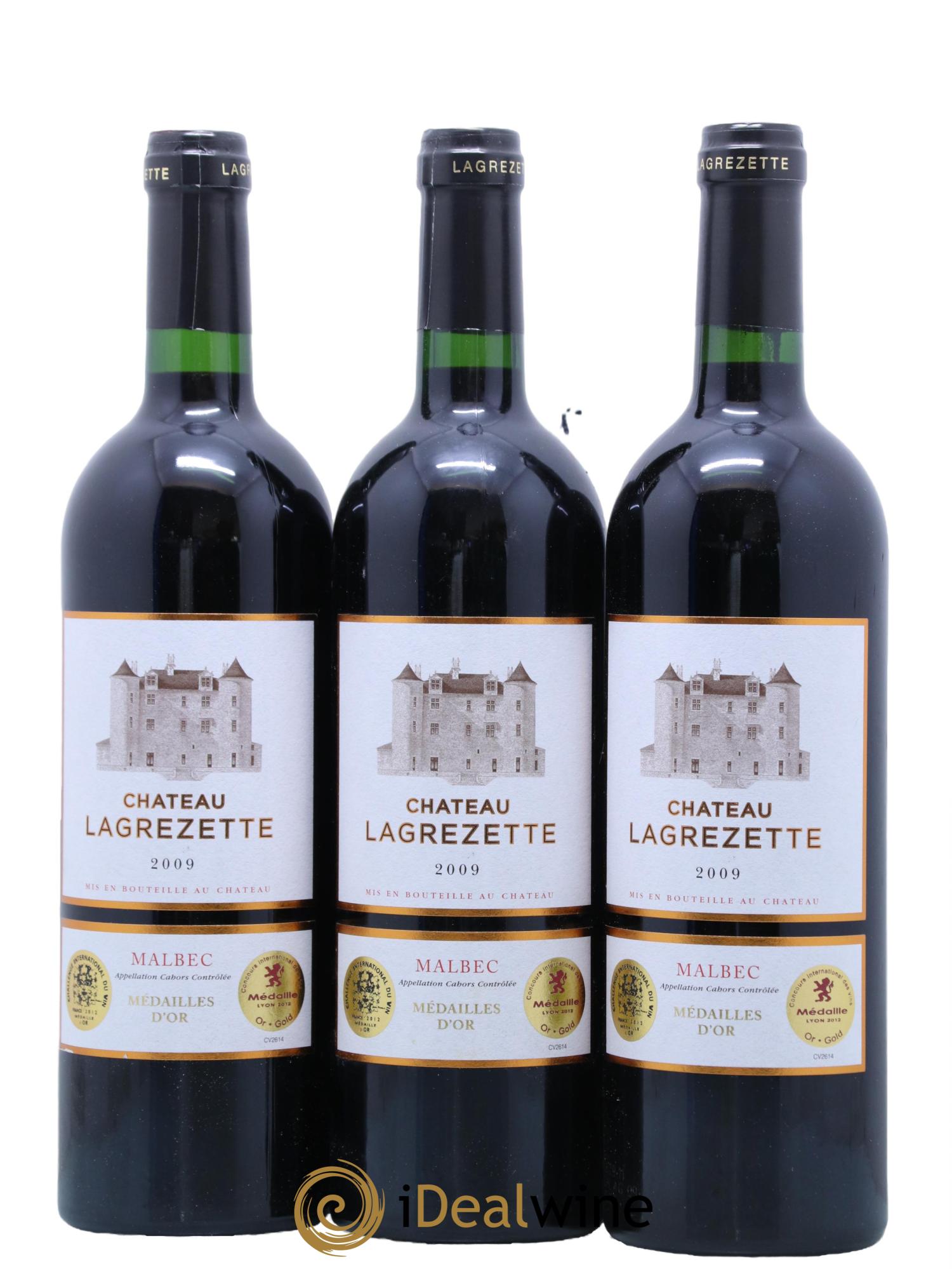 Cahors Château Lagrezette Alain Dominique Perrin 2009 - Lot de 3 bouteilles - 0