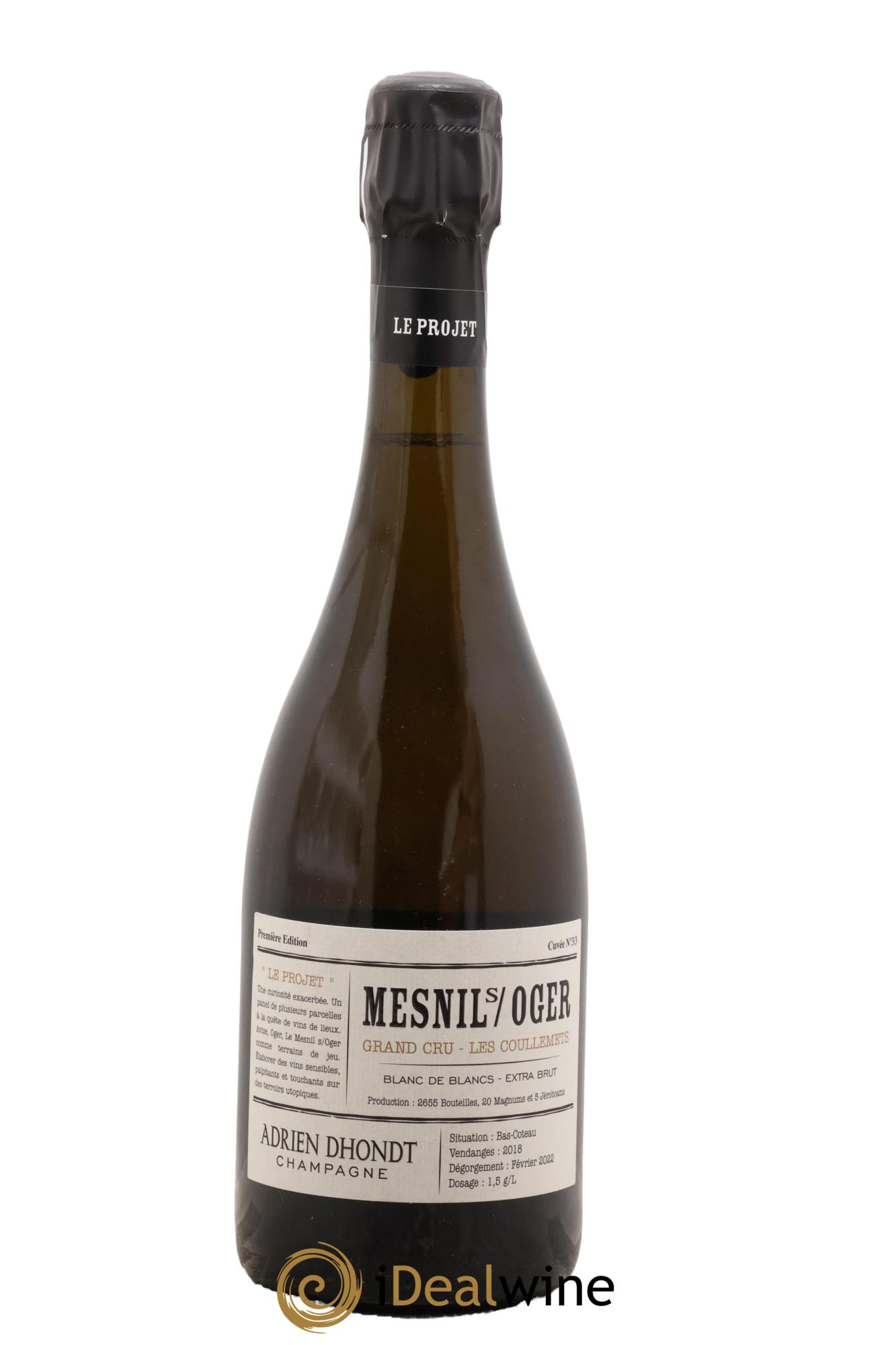 Blanc de Blancs Extra Brut Vieilles Vignes Les Coullemets Mesnil sur Oger Maison Adrien Dhondt 2018 - Lot of 1 bottle - 0