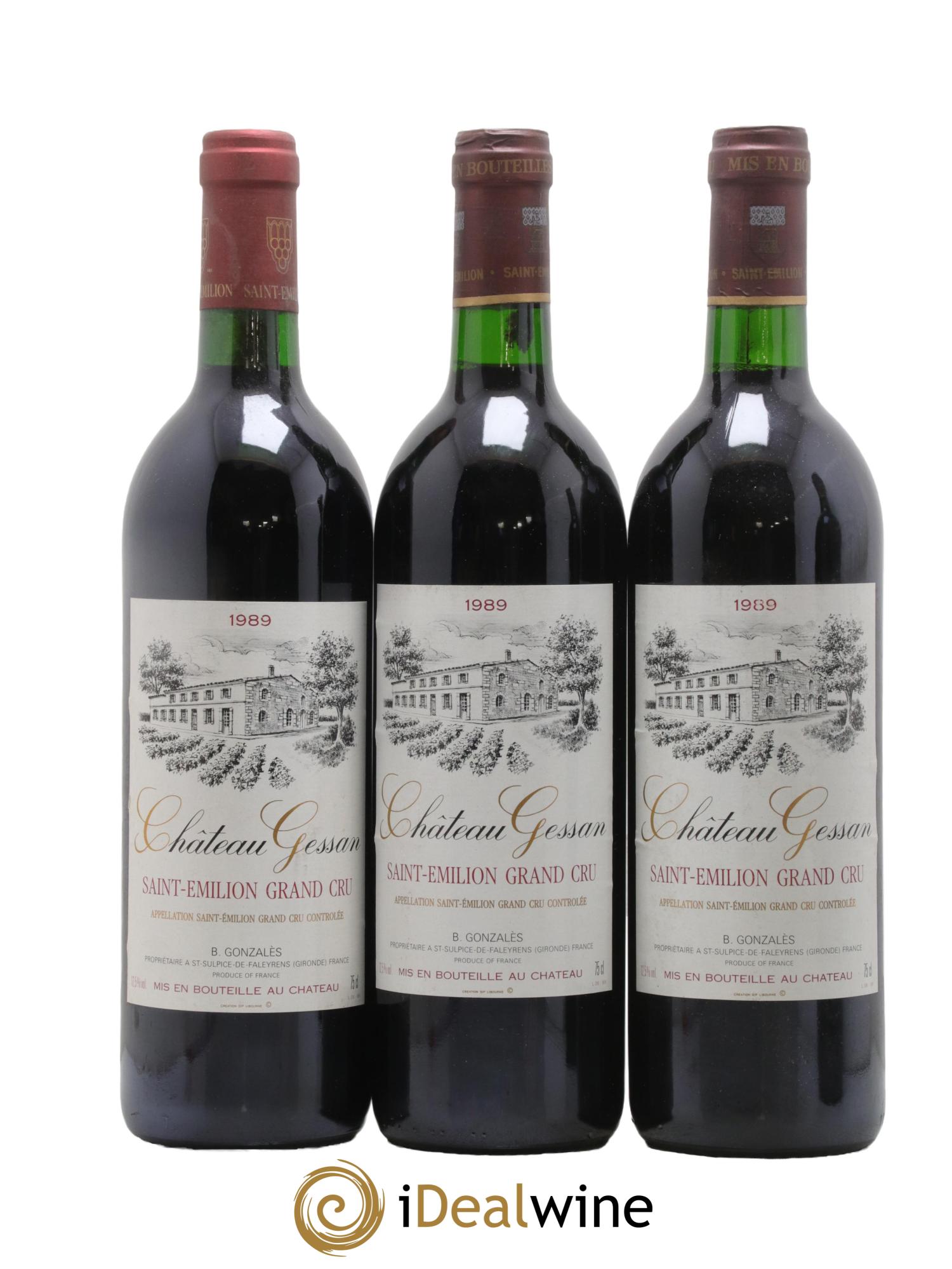 Saint-Émilion Grand Cru Château Gessan 1989 - Lotto di 3 bottiglie - 0