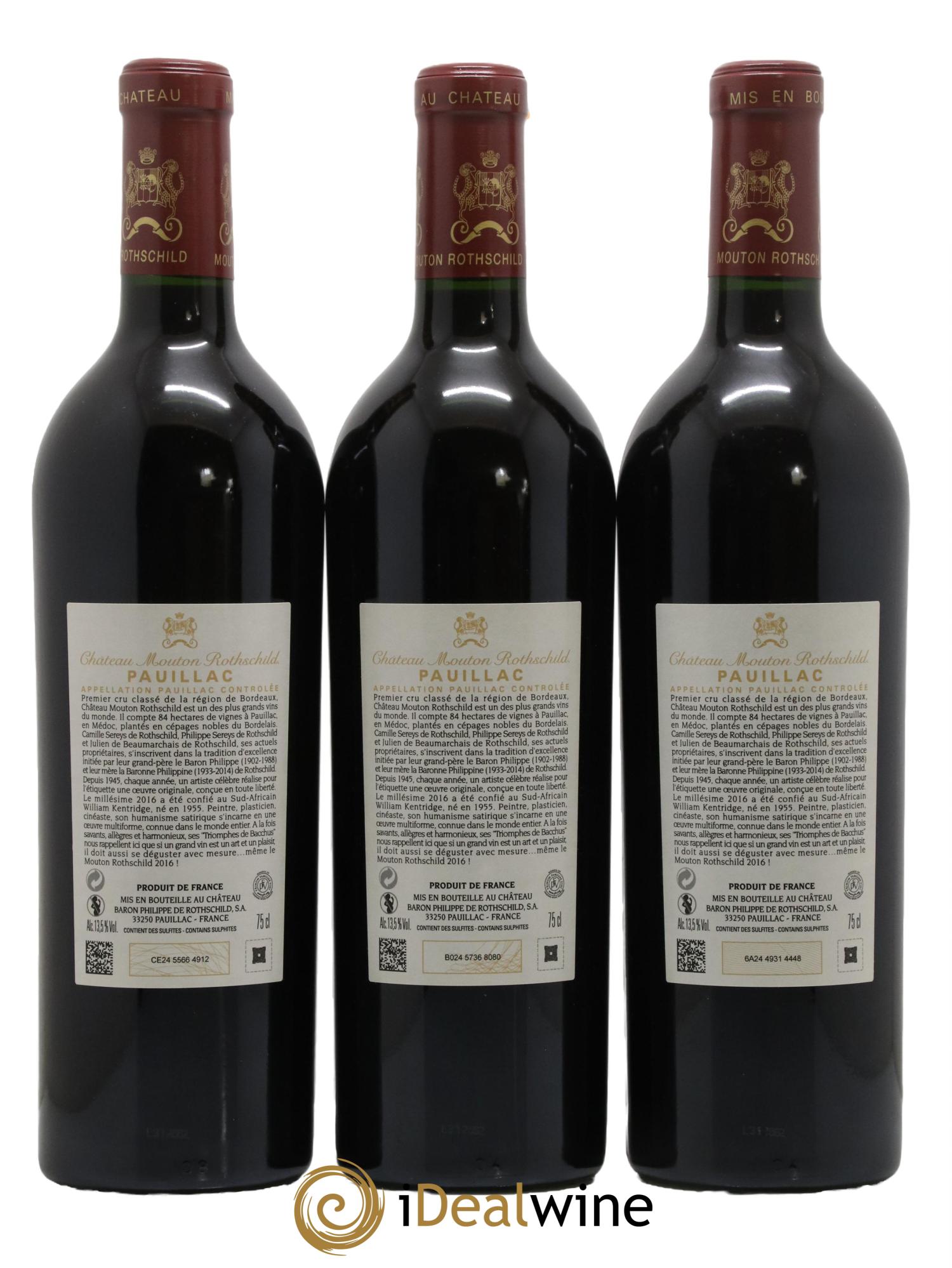 Château Mouton Rothschild 1er Grand Cru Classé 2016 - Lot of 3 bottles - 1