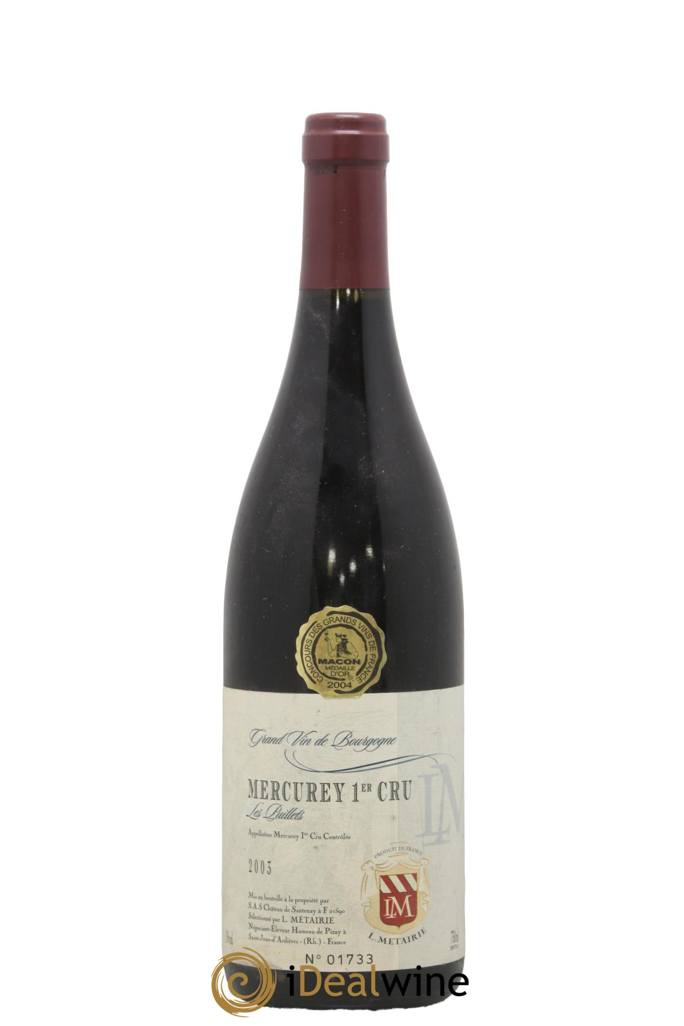 Mercurey 1er Cru Les Puillets Laurent Metairie 2003 - Lot de 1 bouteille - 0