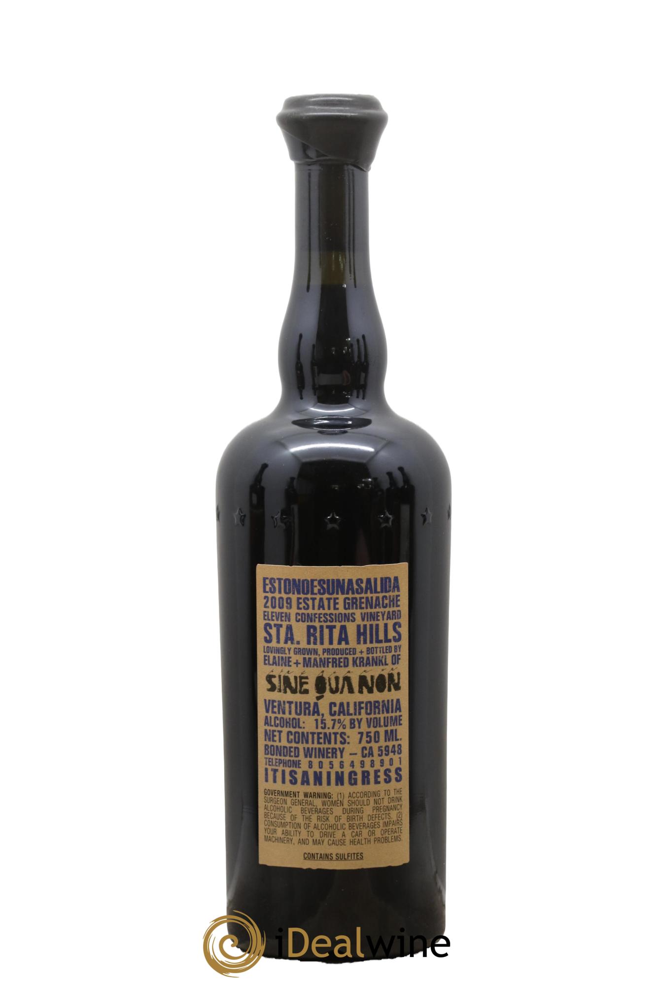 USA Santa Rita Hills Esto no es una Salida Eleven Confessions Grenache Sine Qua Non 2009 - Lot de 1 bouteille - 1