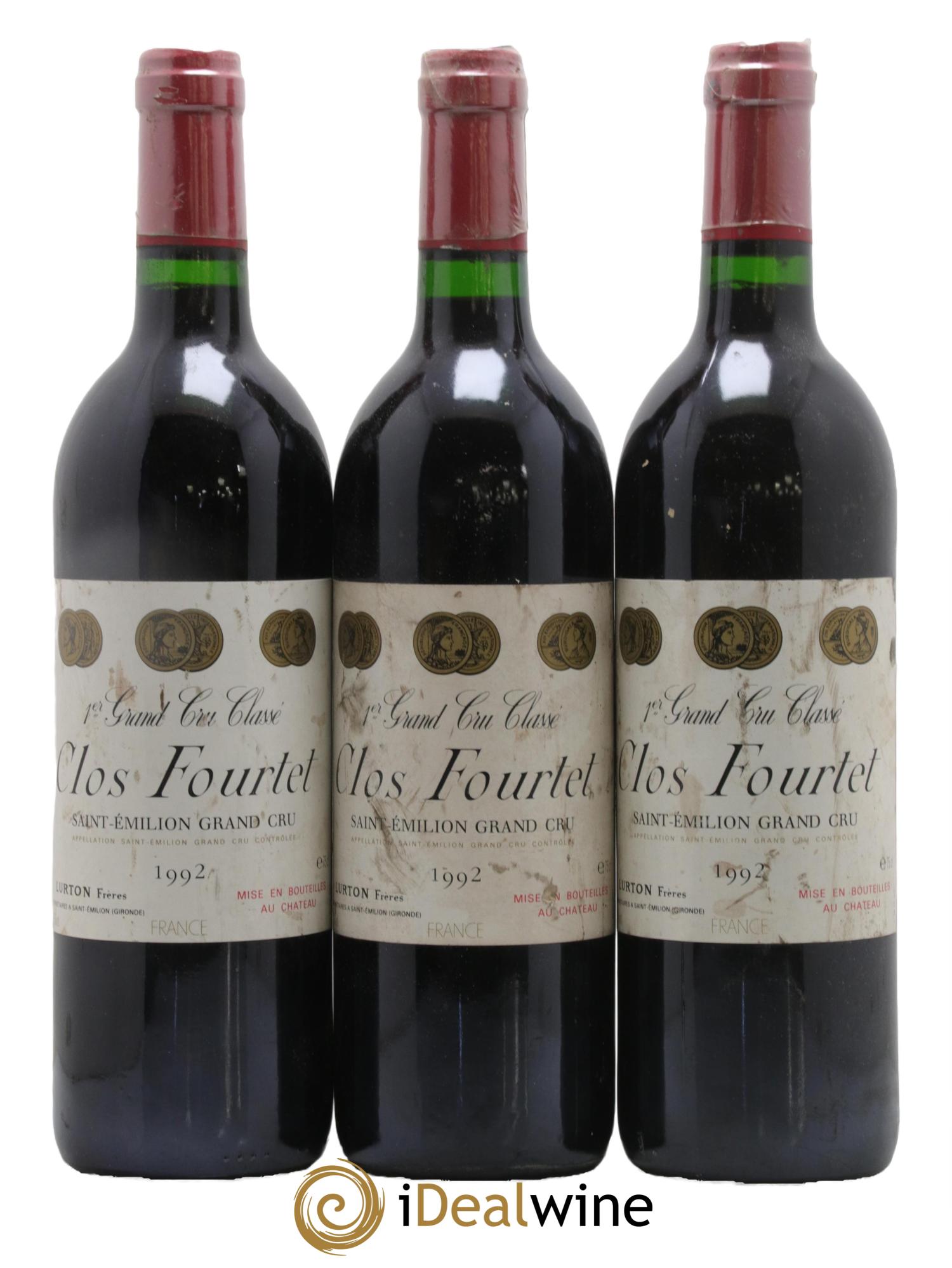 Clos Fourtet 1er Grand Cru Classé B 1992 - Lot of 3 bottles - 0