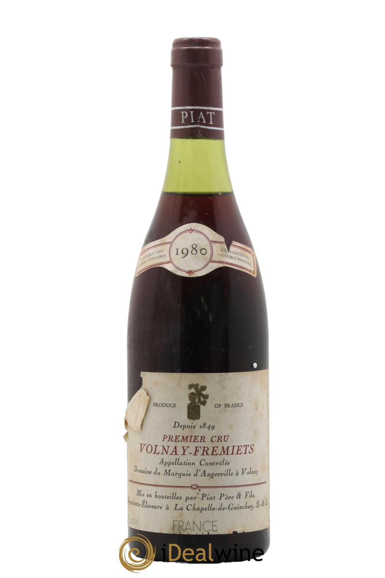 Volnay 1er Cru Fremiets Marquis d'Angerville mis en bouteilles par Piat Père & Fils 1980 - Lot de 1 bouteille - 0
