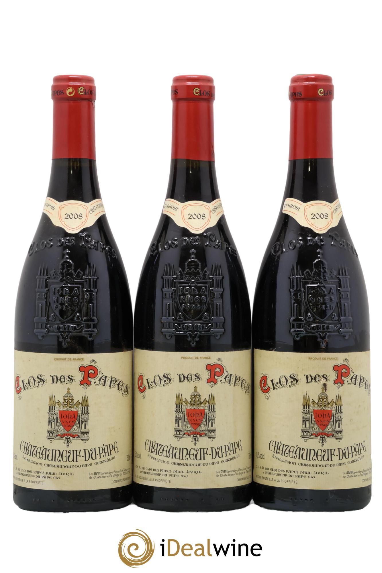 Châteauneuf-du-Pape Clos des Papes - Paul Avril 2008 - Lot de 3 bouteilles - 0