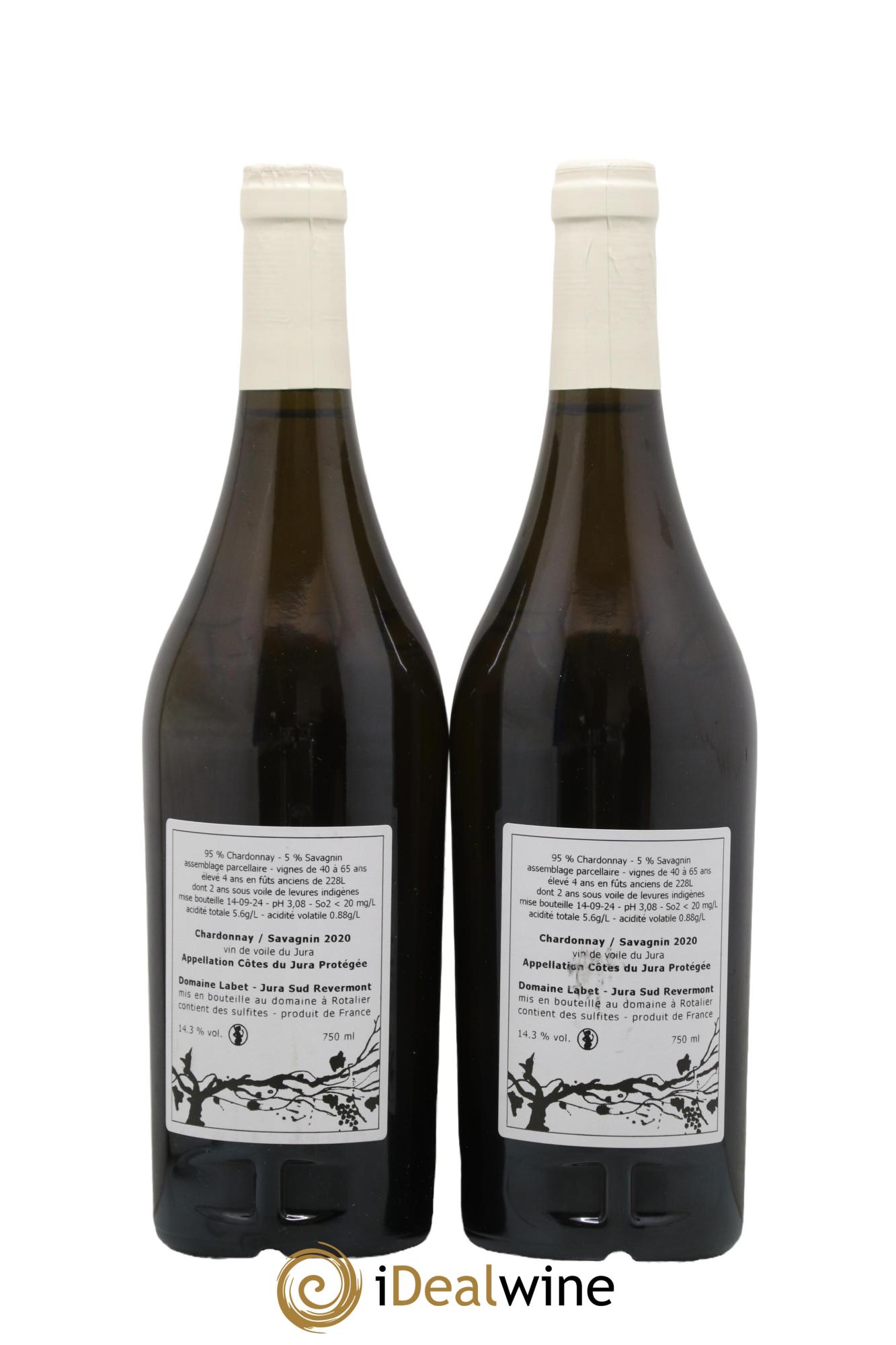 Côtes du Jura Vin de Voile Chardonnay-Savagnin cuvée de garde Romain - Julien - Charline Labet 2020 - Lot de 2 bouteilles - 1