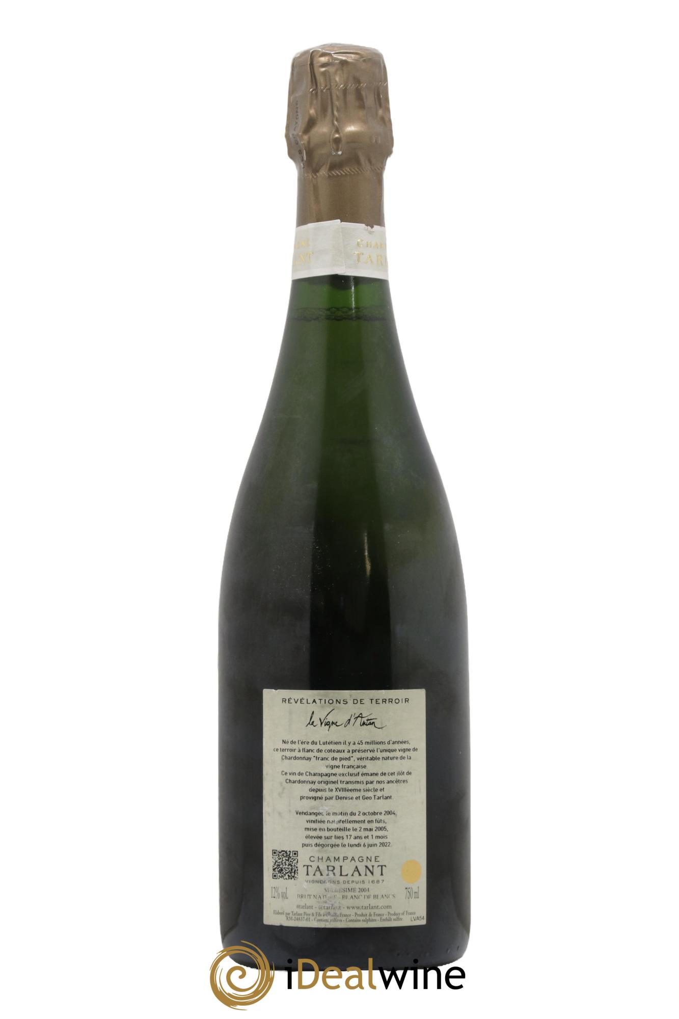 La Vigne d'Antan Blanc de Blancs Franc de Pied Tarlant 2004 - Lot de 1 bouteille - 1