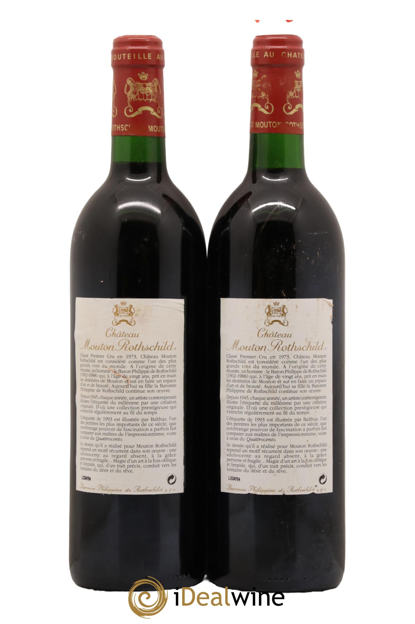 Château Mouton Rothschild 1er Grand Cru Classé 1993 - Lot de 2 bouteilles - 1