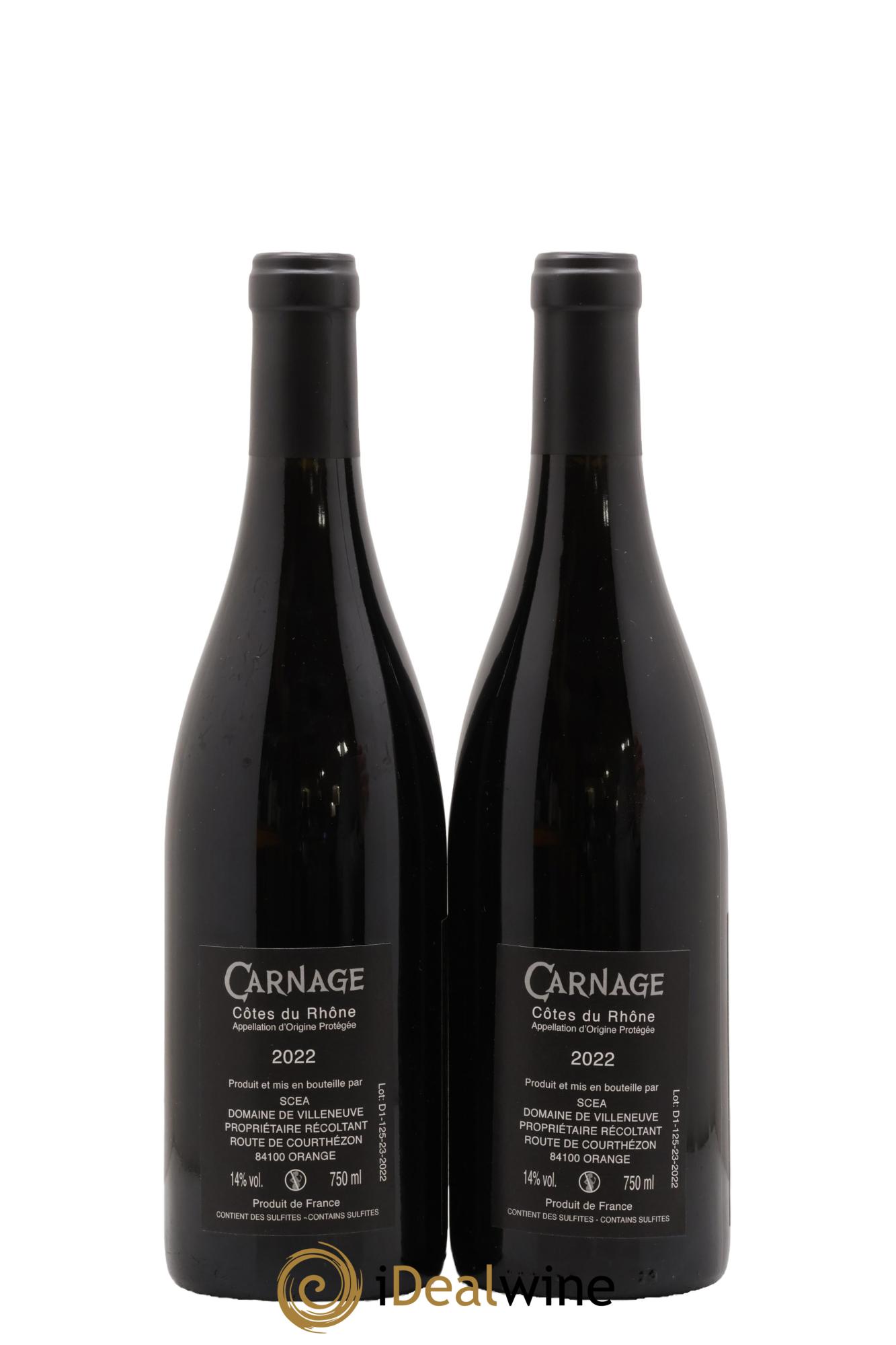 Côtes-du-Rhône Carnage Domaine Villeneuve 2022 - Lote de 2 botellas - 1