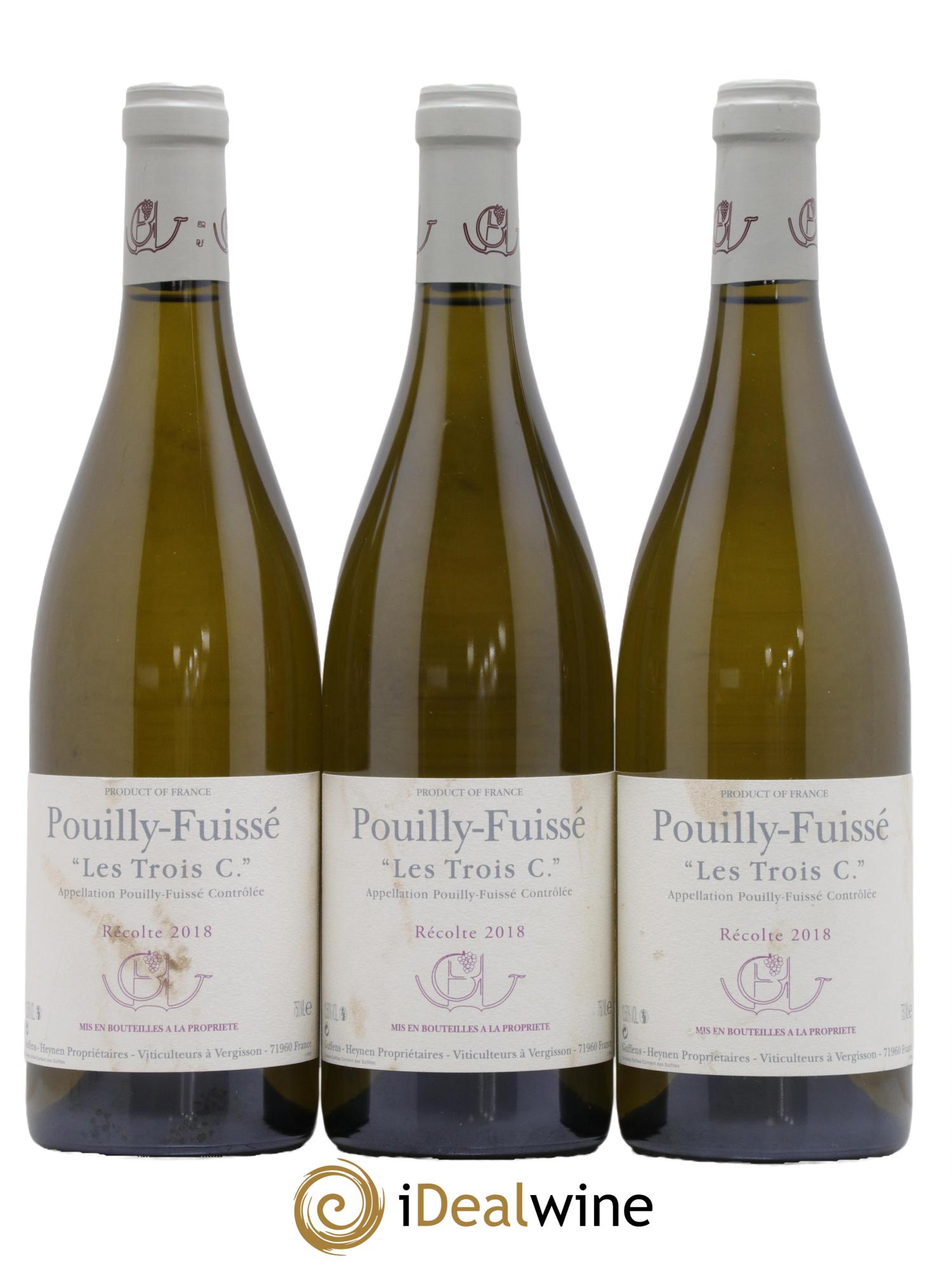 Pouilly-Fuissé Les Trois C Guffens-Heynen 2018 - Lot de 3 bouteilles - 0