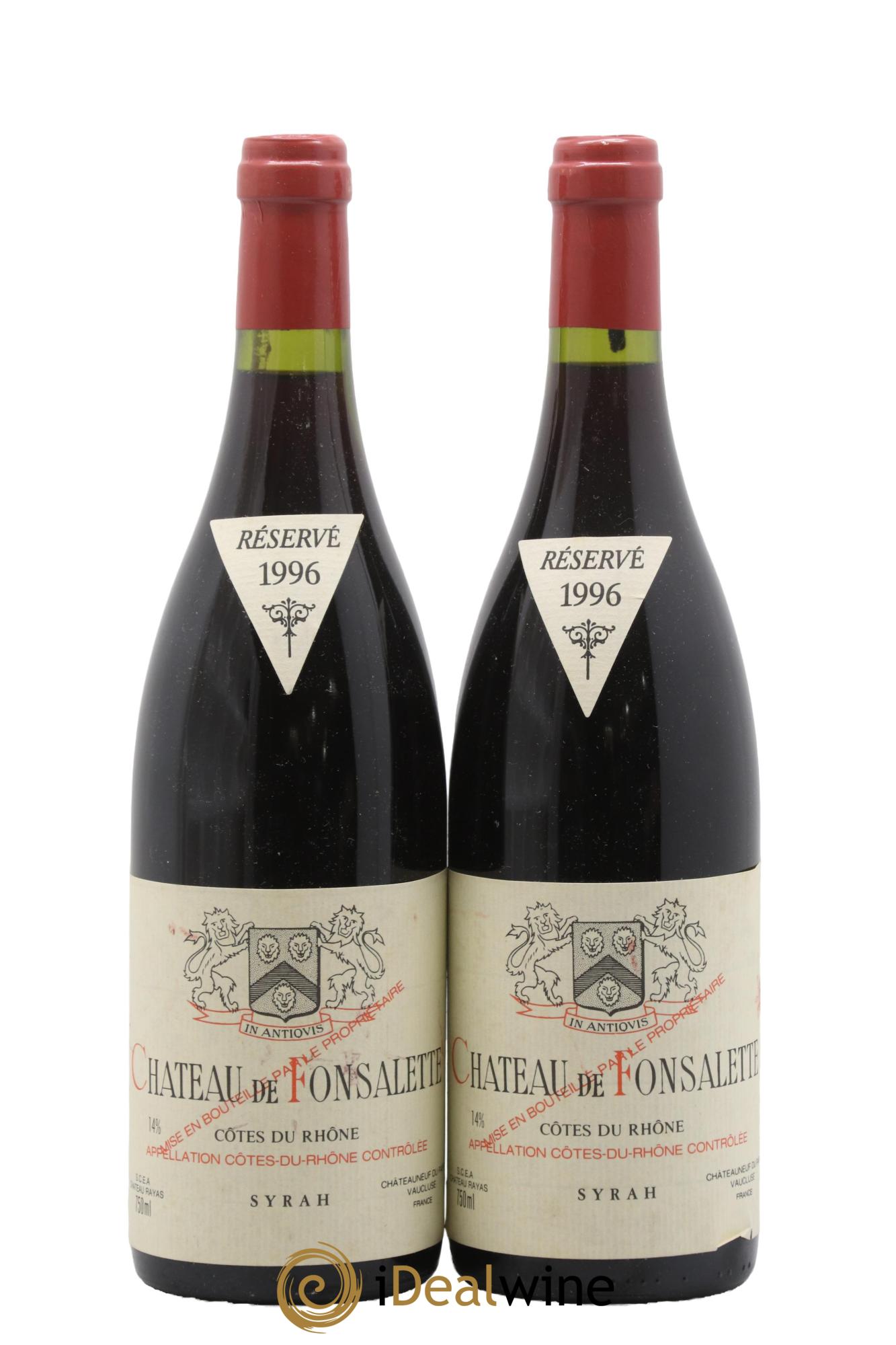 Côtes-du-Rhône Cuvée Syrah Château de Fonsalette 1996 - Lot de 2 bouteilles - 0