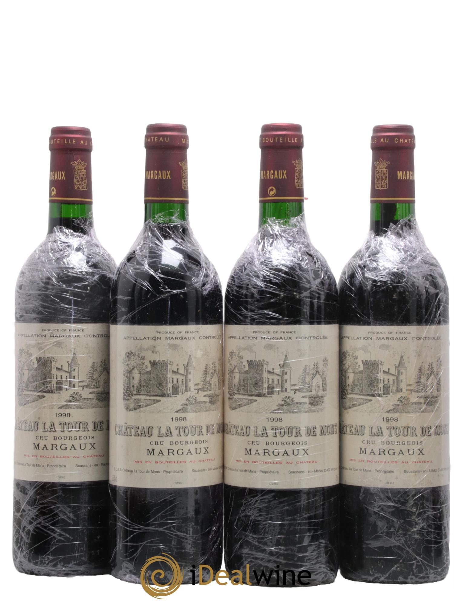 Château la Tour de Mons Cru Bourgeois 1998 - Lotto di 4 bottiglie - 0