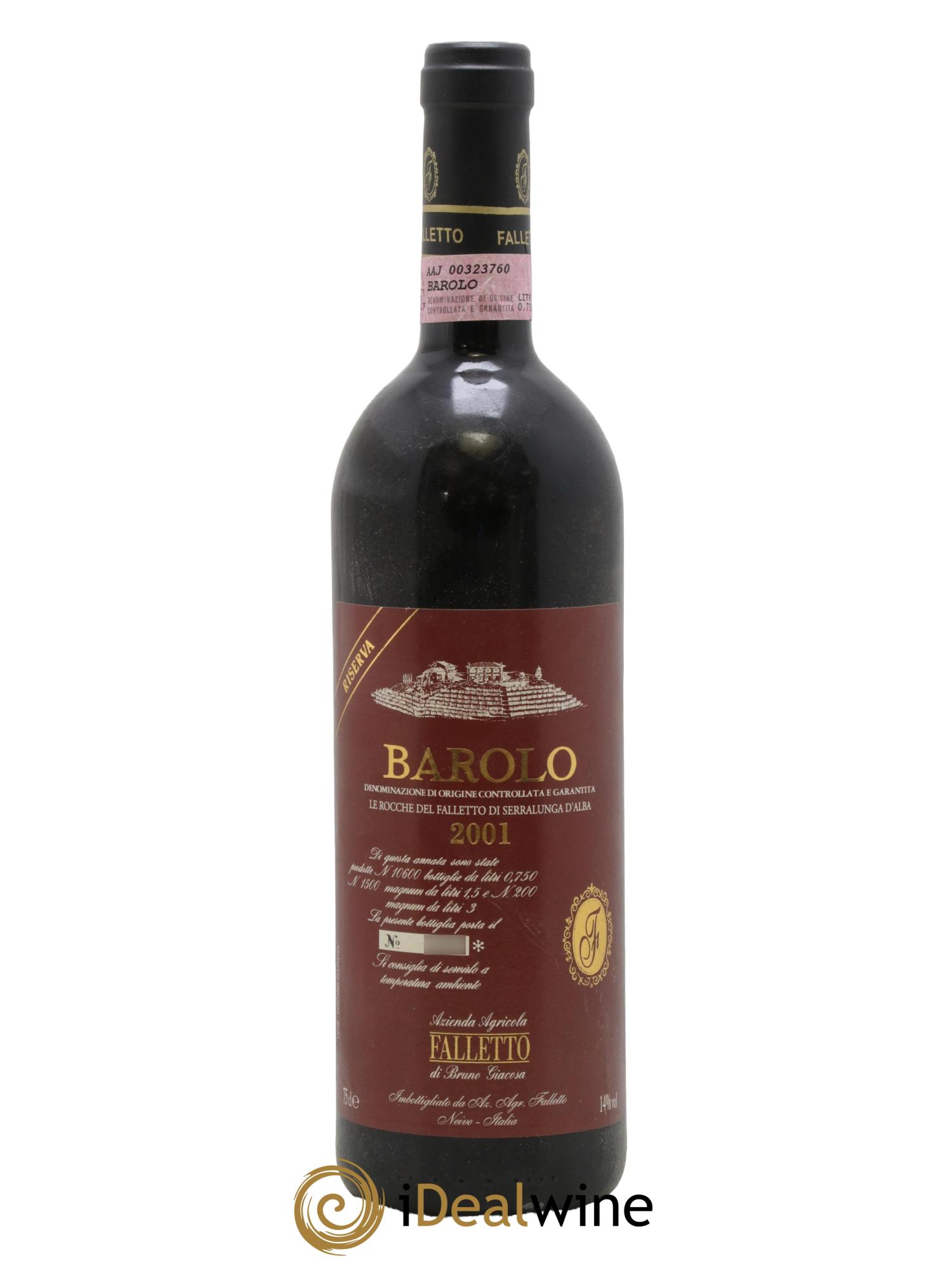 Barolo DOCG Riserva Le Rocche del Falletto Falletto - Bruno Giacosa 2001 - Lot de 1 bouteille - 0