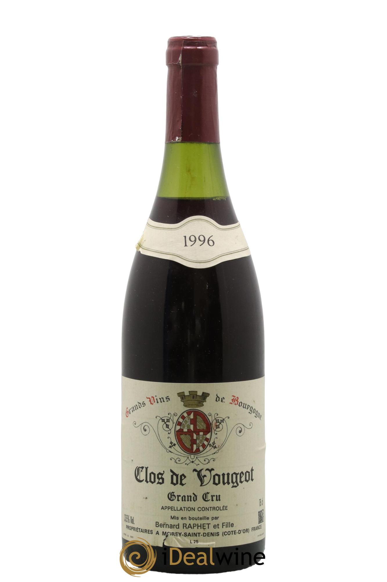 Clos de Vougeot Grand Cru Domaine Bernard Raphet 1996 - Lot de 1 bouteille - 0