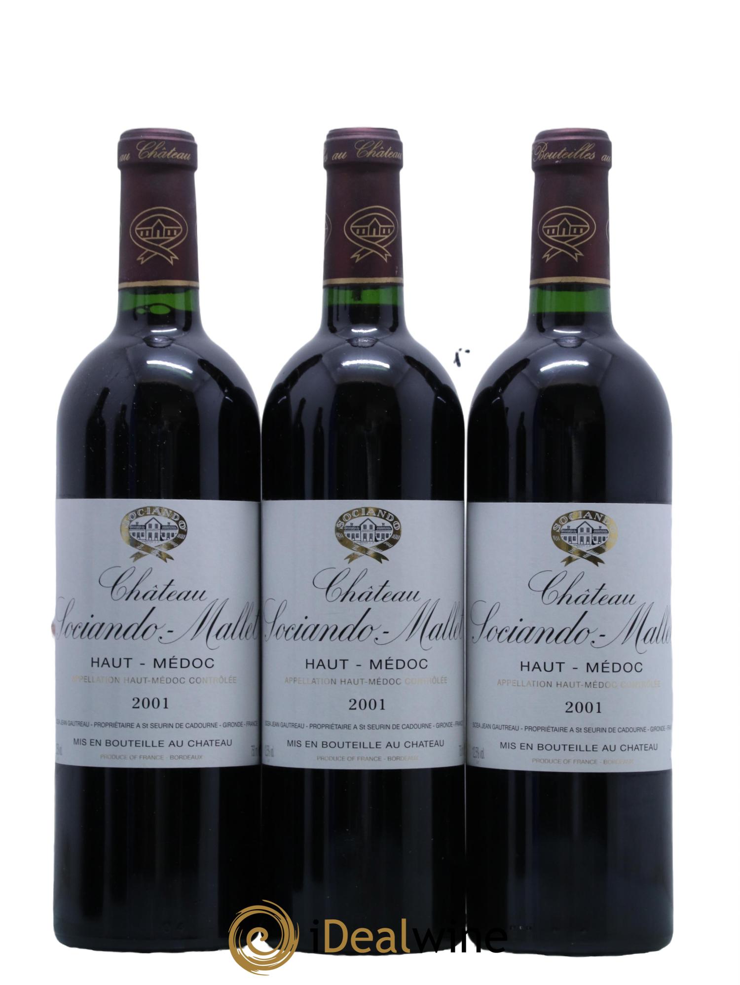 Château Sociando Mallet 2001 - Lot de 3 bouteilles - 0