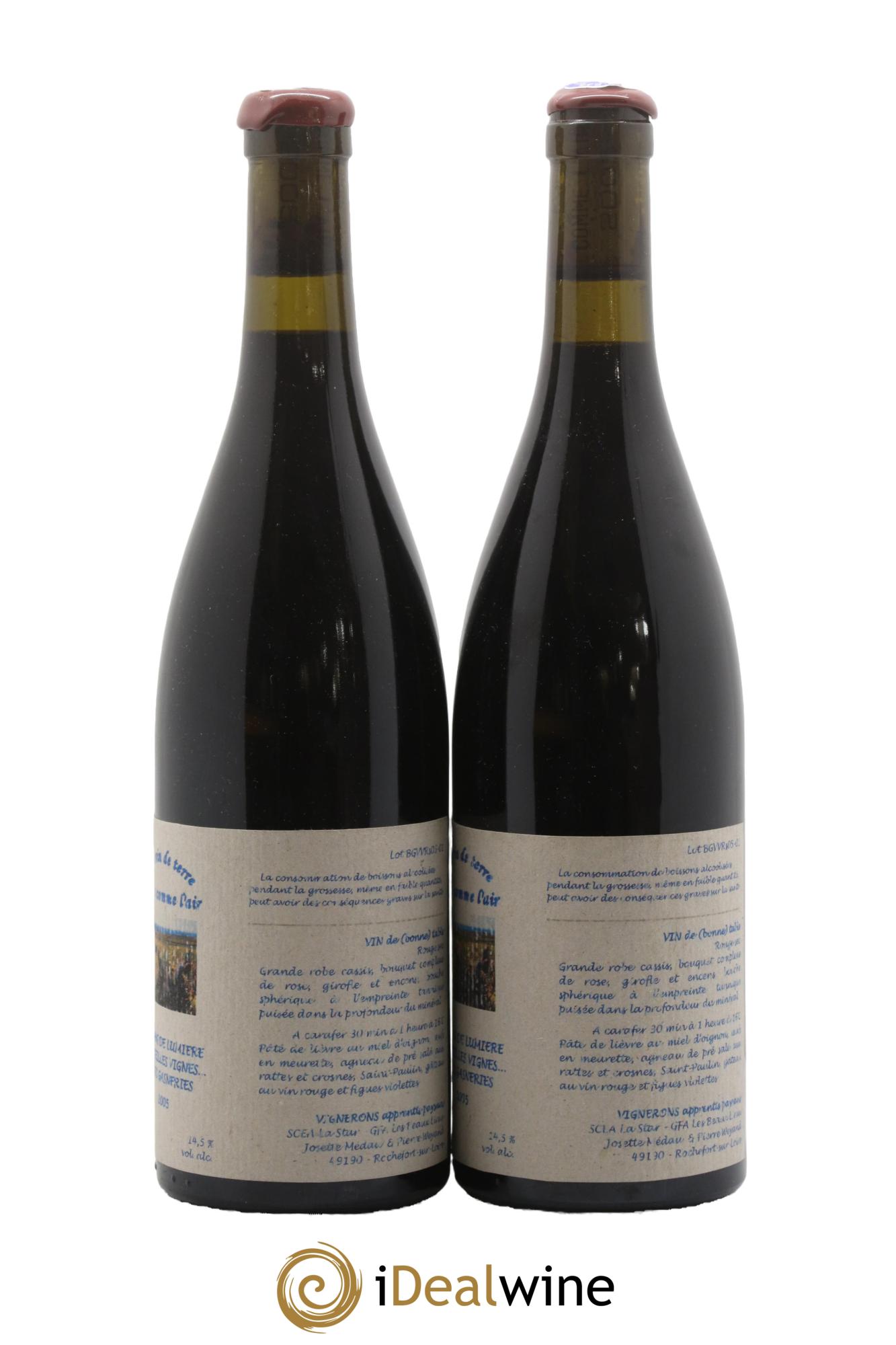 Vin de France Un vin de Terre Libre comme l'Air Le Sang de Lumière des Vieilles Vignes ... des Gasneries Josette Medau & Pierre Weyand 2005 - Lot de 2 bouteilles - 2