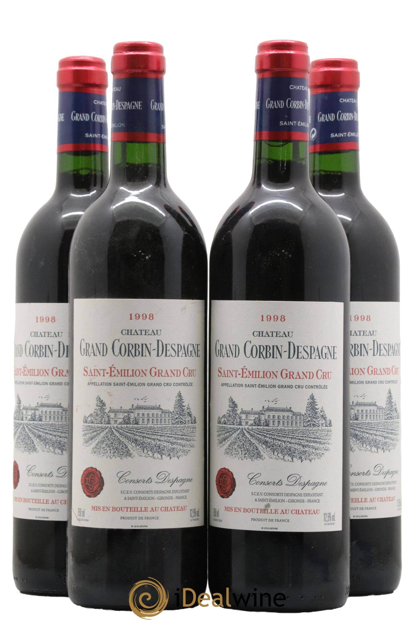 Château Grand Corbin Despagne Grand Cru Classé 1998 - Lot de 4 bouteilles - 0