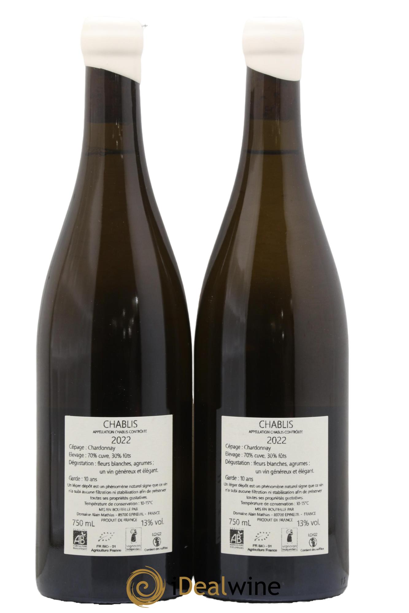 Chablis Alain Mathias 2022 - Lot de 2 bouteilles - 1