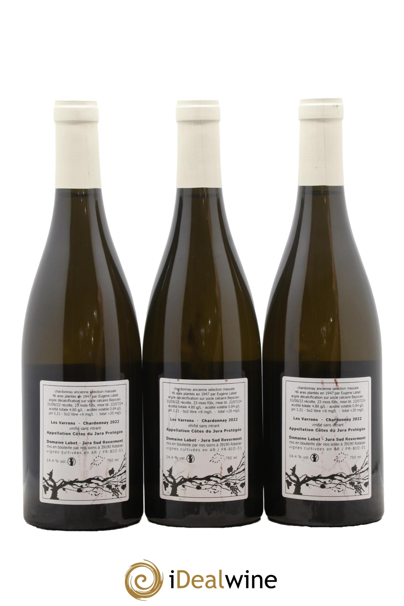 Côtes du Jura Chardonnay Les Varrons Romain - Julien - Charline Labet 2022 - Lotto di 3 bottiglie - 1