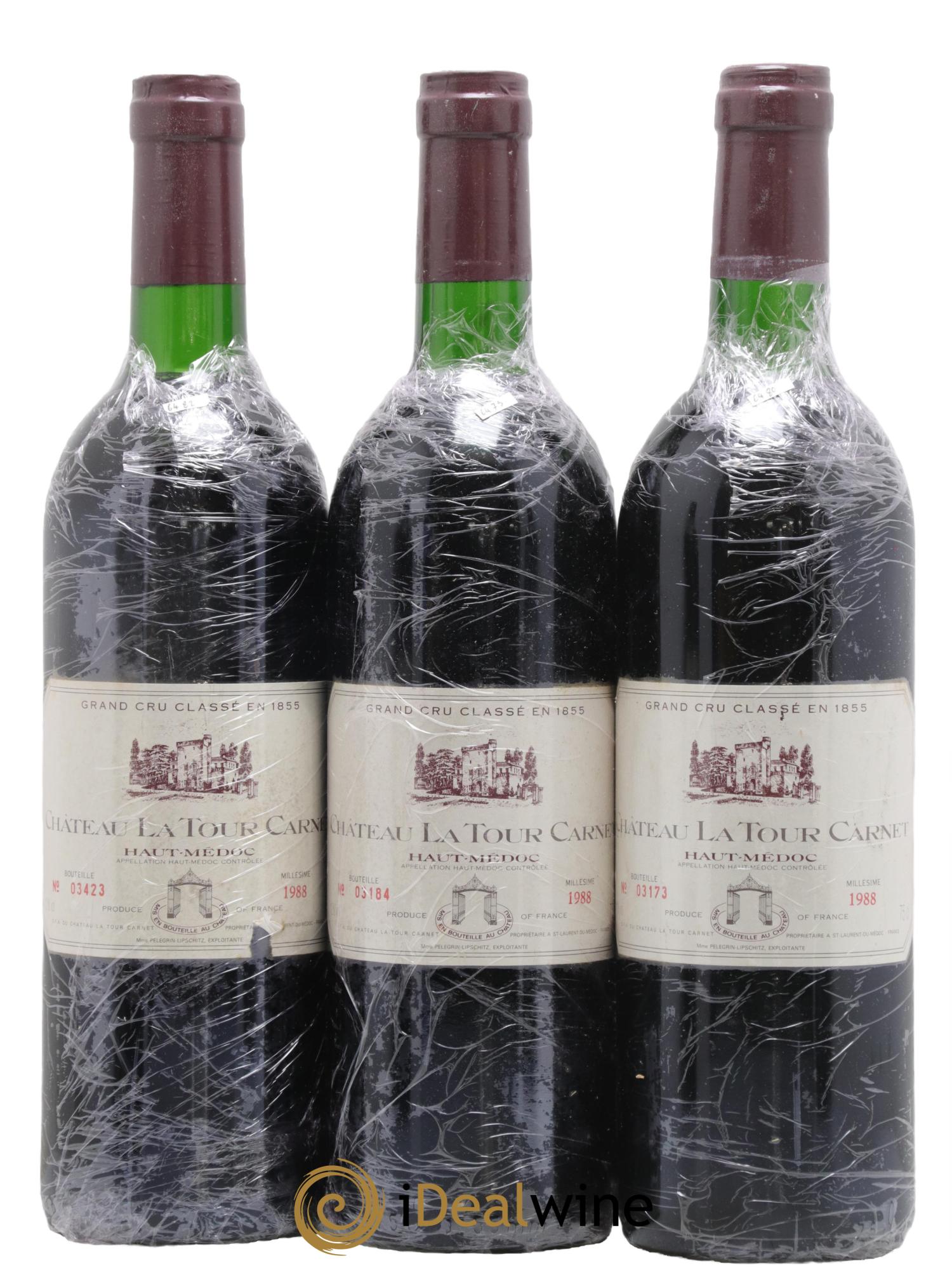 Château la Tour Carnet 4ème Grand Cru Classé 1988 - Lot of 3 bottles - 0