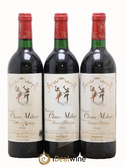 Château Clerc Milon 5ème Grand Cru Classé 1986 - Posten von 3 Flaschen - 0
