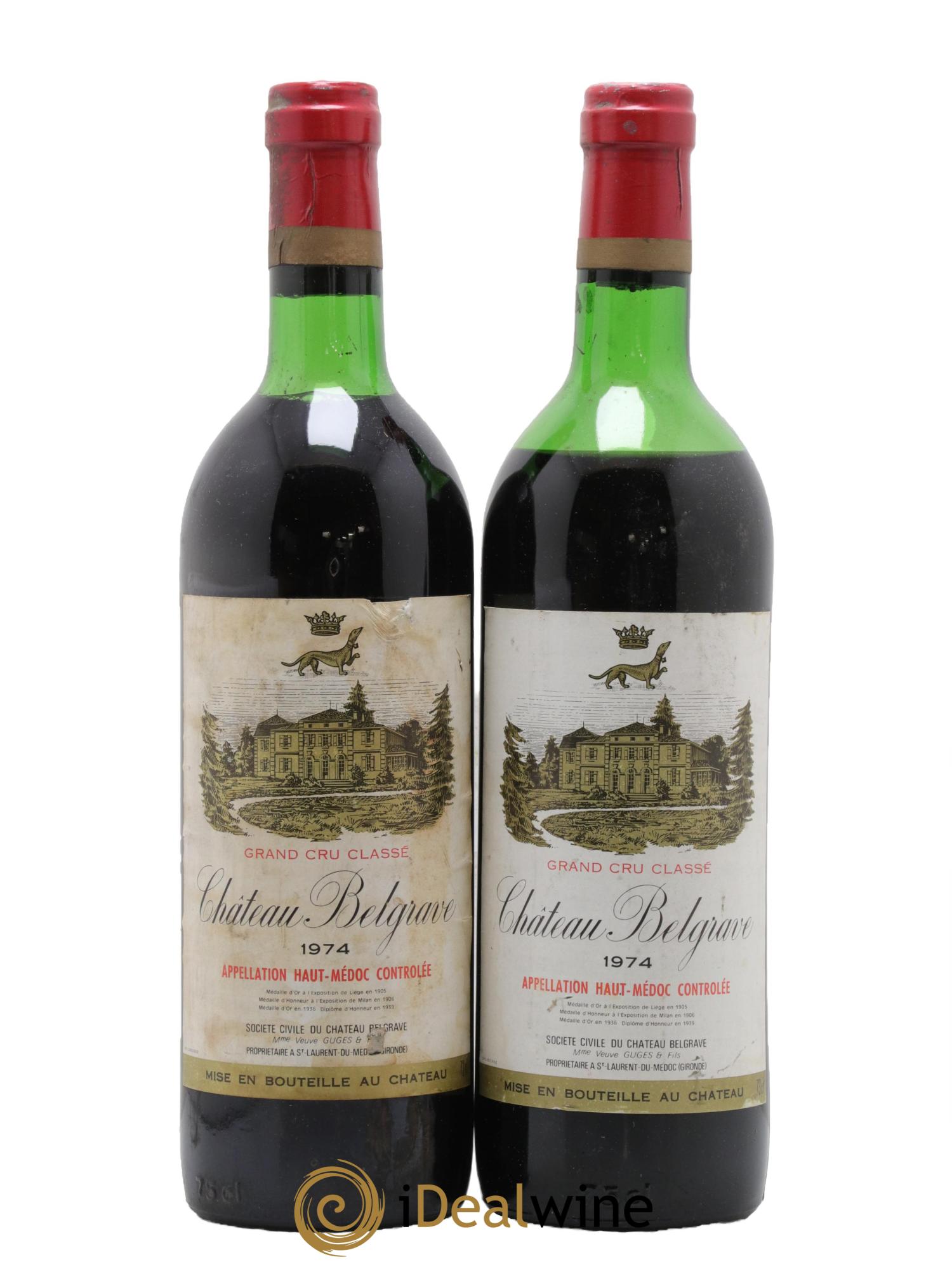 Château Belgrave 5ème Grand Cru Classé 1974 - Lot de 2 bouteilles - 0