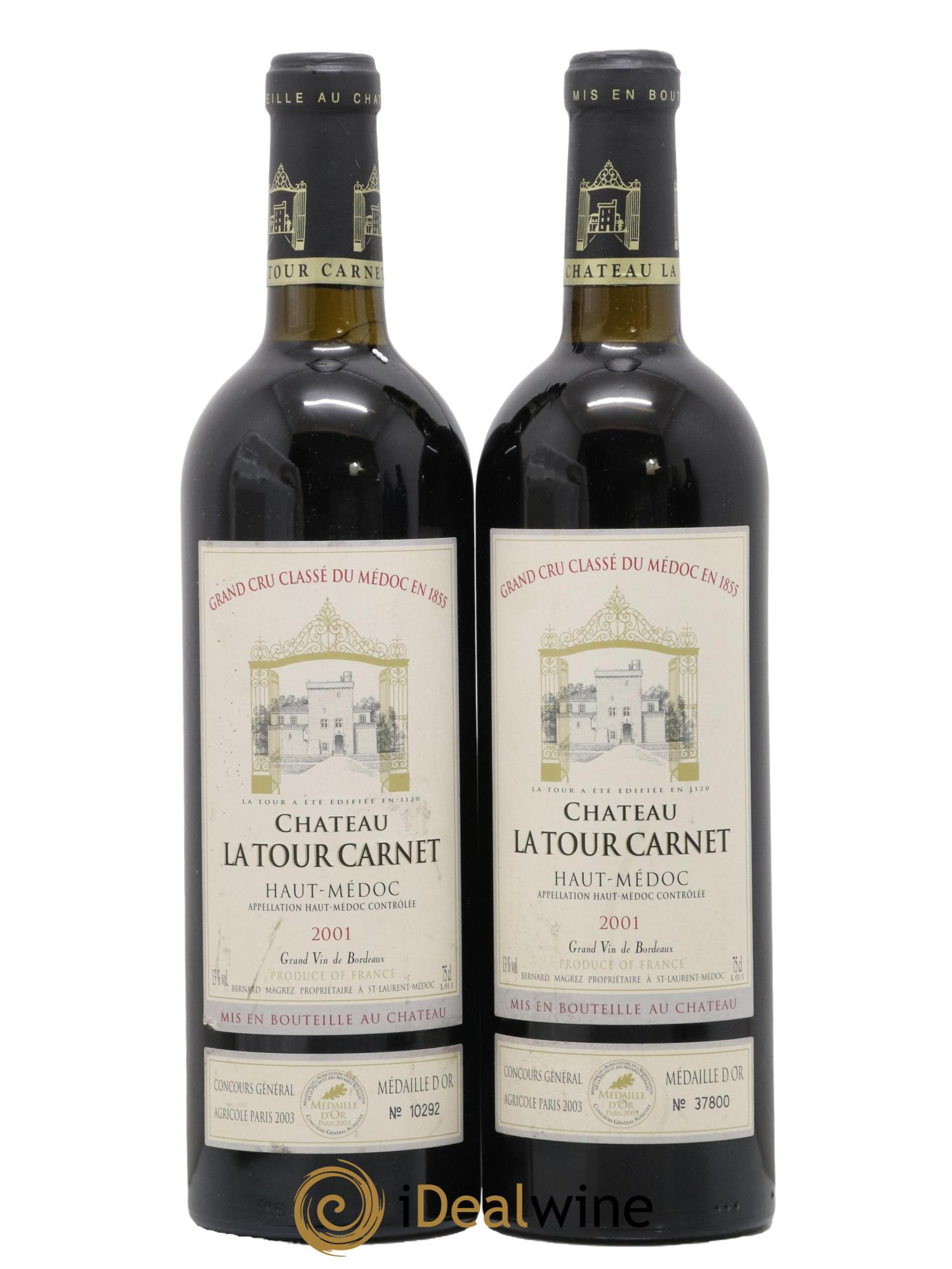 Château la Tour Carnet 4ème Grand Cru Classé 2001 - Lot of 2 bottles - 0