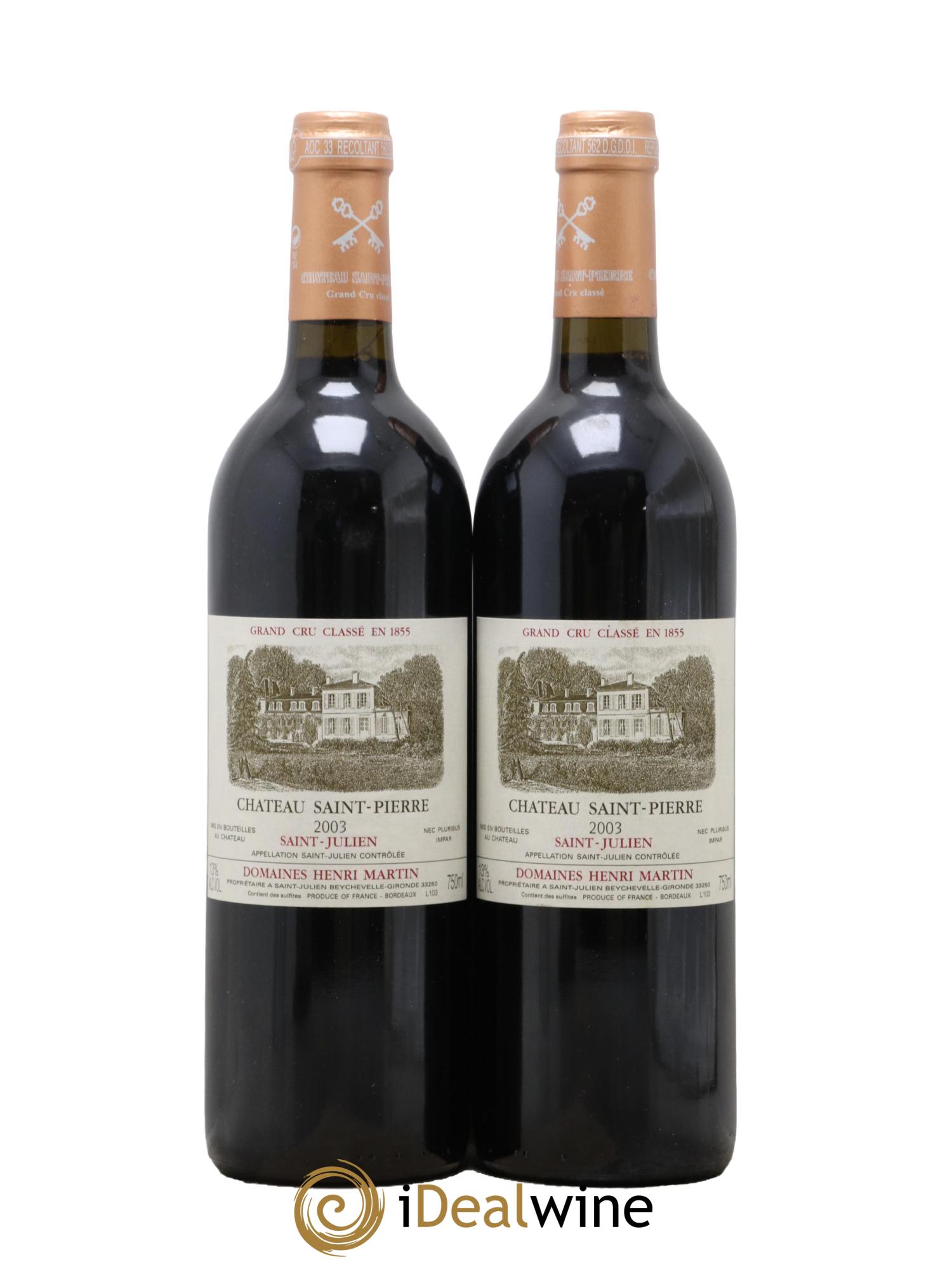 Château Saint-Pierre 4ème Grand Cru Classé 2003 - Lot de 2 bouteilles - 0
