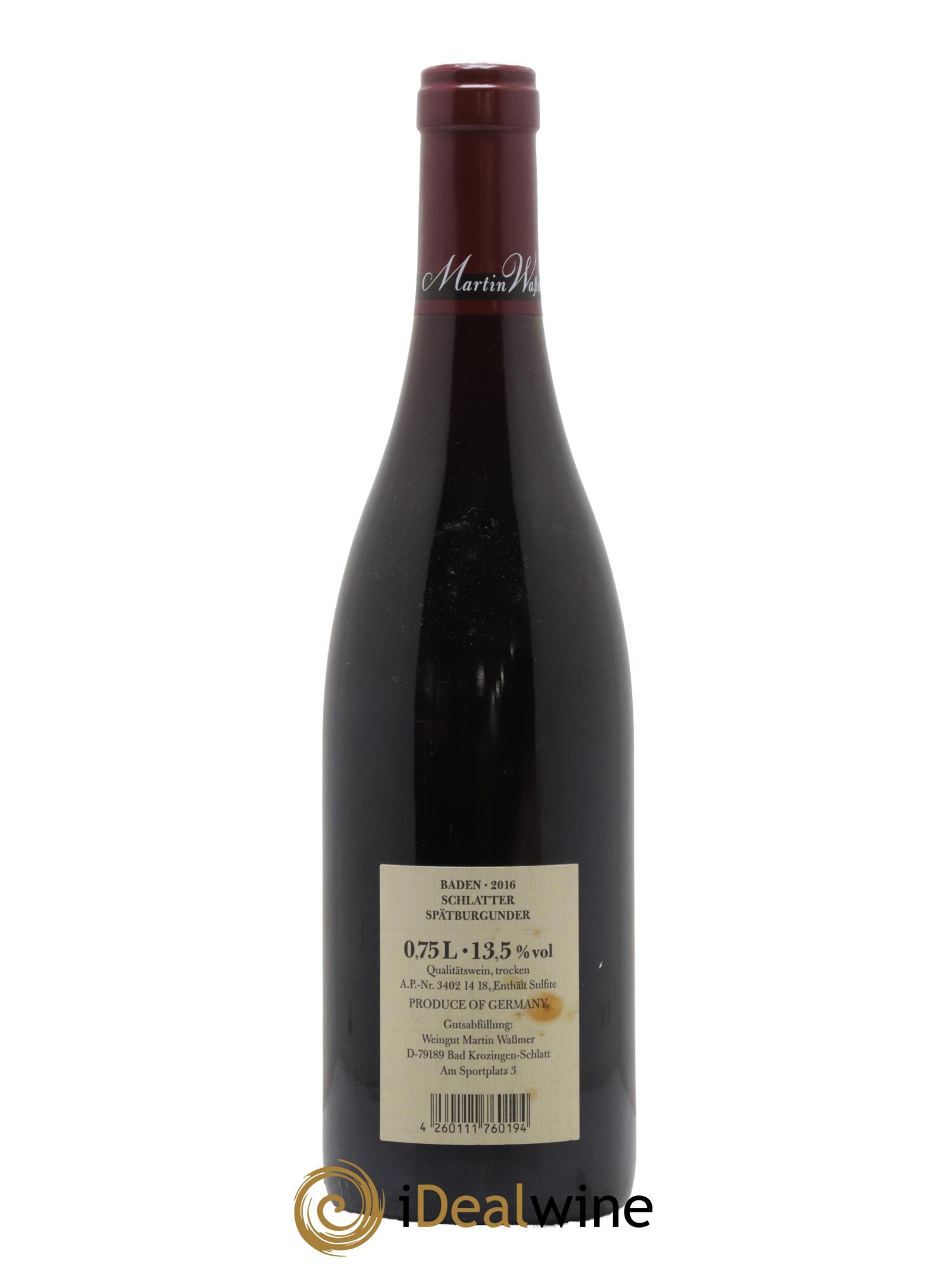 Allemagne Baden Pinot Noir Schlatter SW Martin Wassmer 2016 - Lot de 1 bouteille - 1