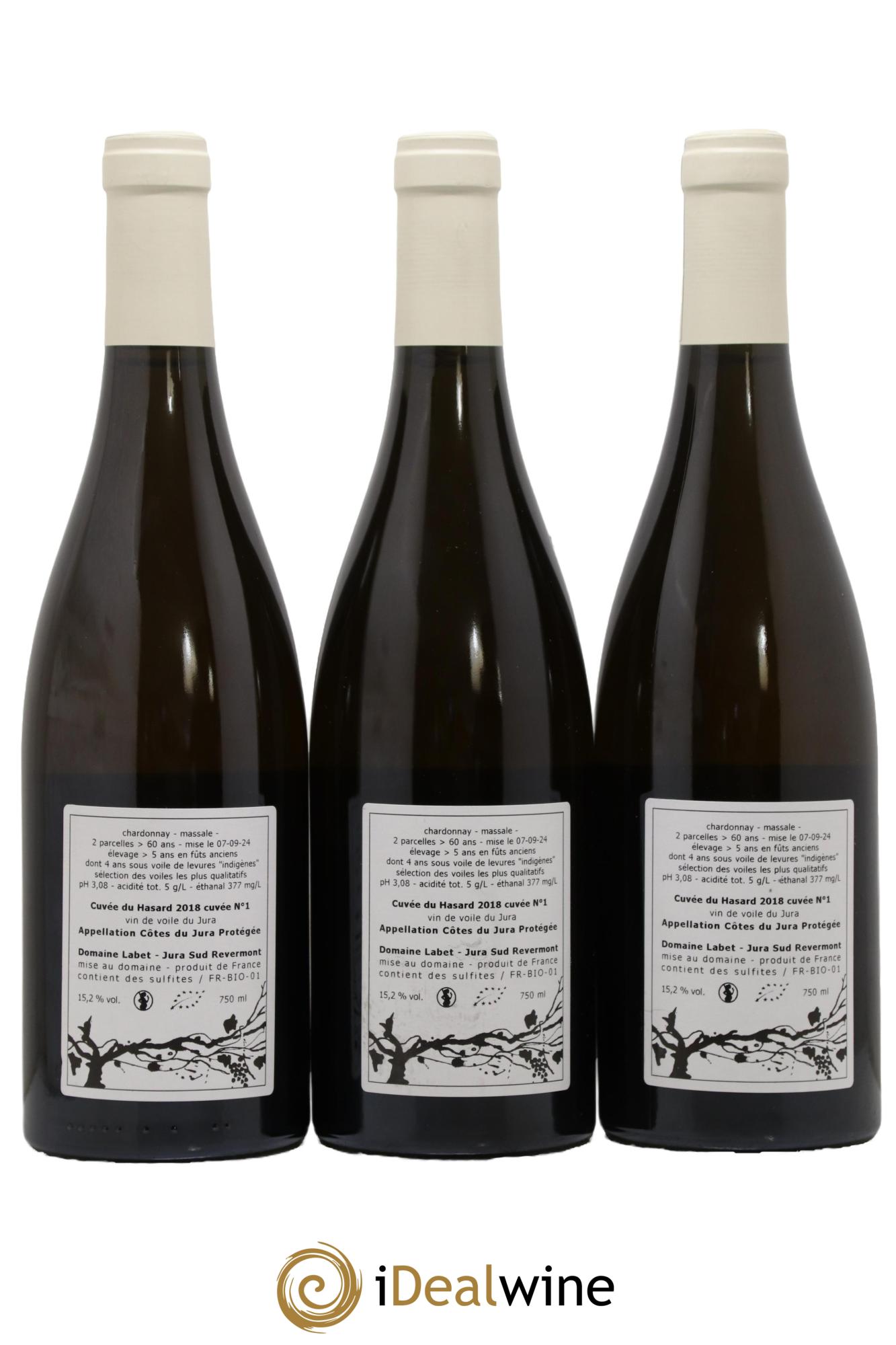 Côtes du Jura Vin de voile Chardonnay du Hasard Romain - Julien  - Charline Labet 2018 - Lotto di 3 bottiglie - 1
