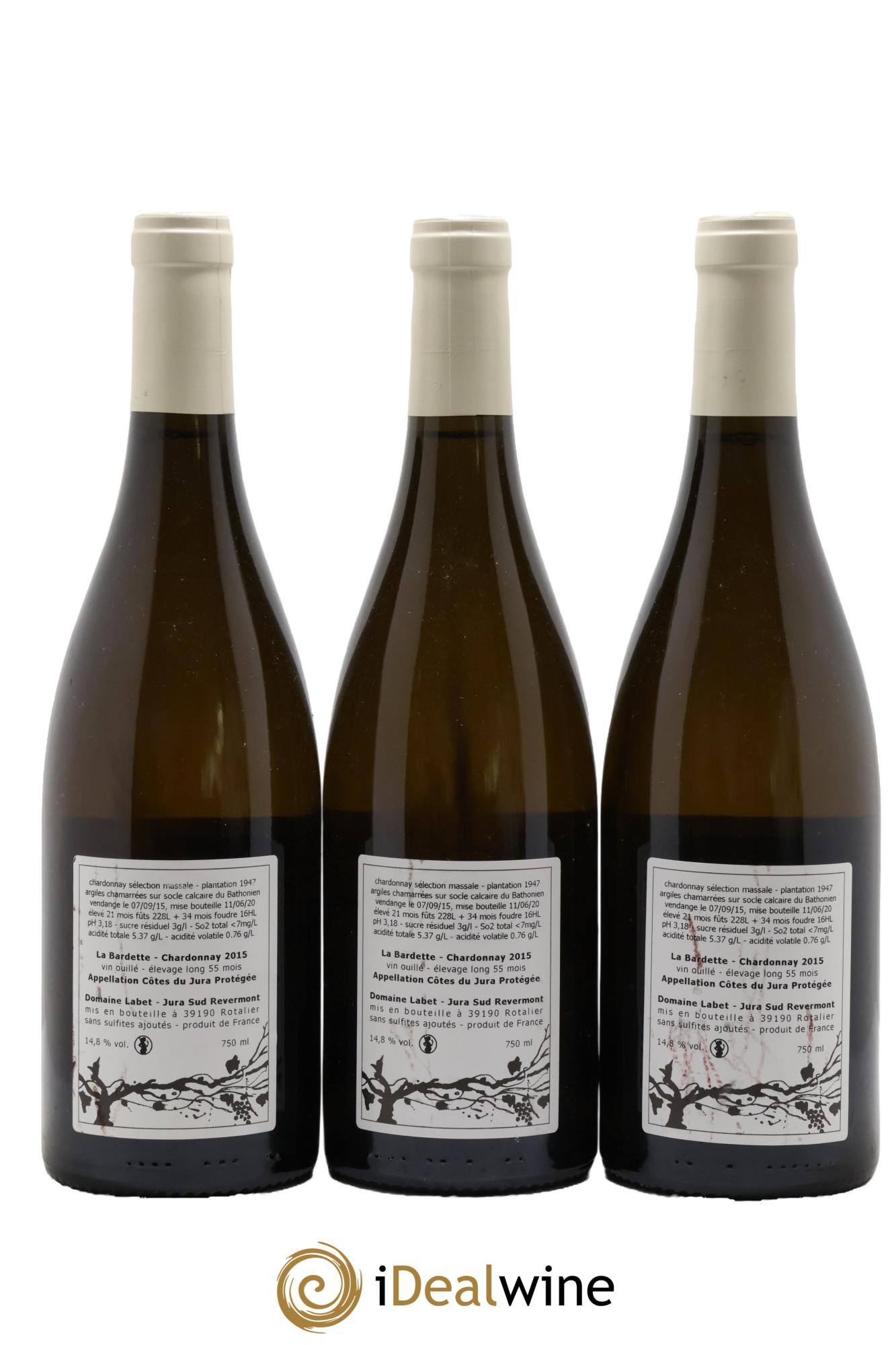 Côtes du Jura Elevage Long Chardonnay La Bardette Romain - Julien - Charline Labet 2015 - Lotto di 3 bottiglie - 1